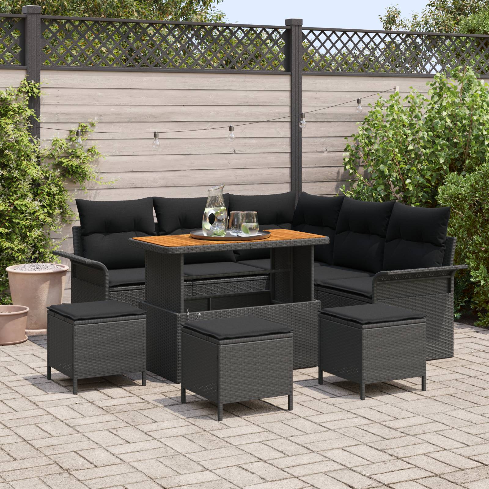 vidaXL 9-teiliges Garten Sofa Set mit Kissen Schwarzes Poly Rattan Akazie