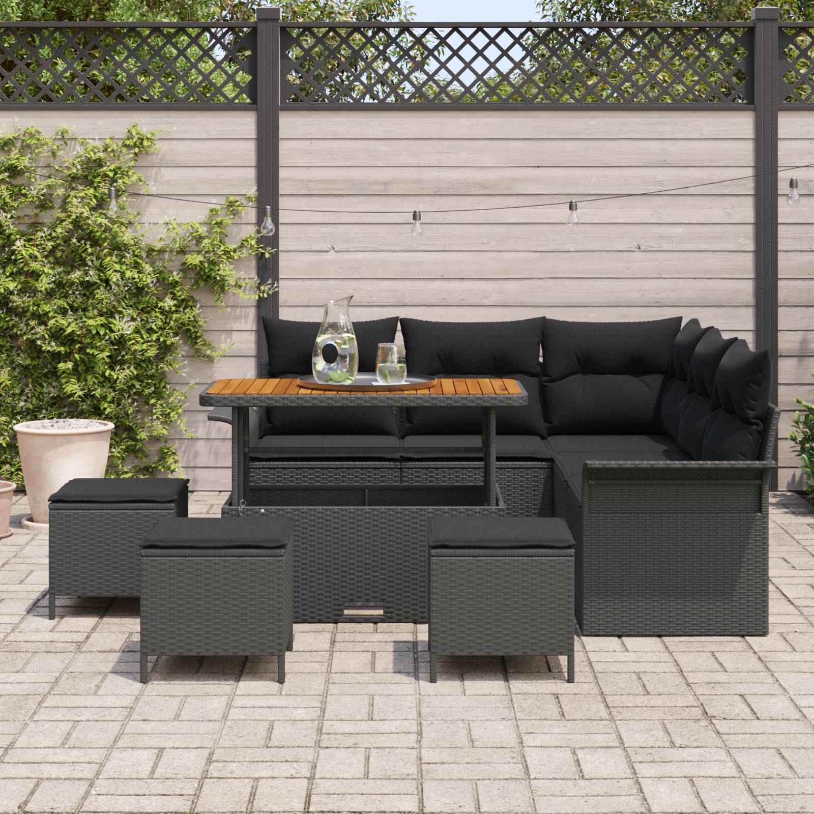 vidaXL 9-teiliges Garten Sofa Set mit Kissen Schwarzes Poly Rattan Akazie