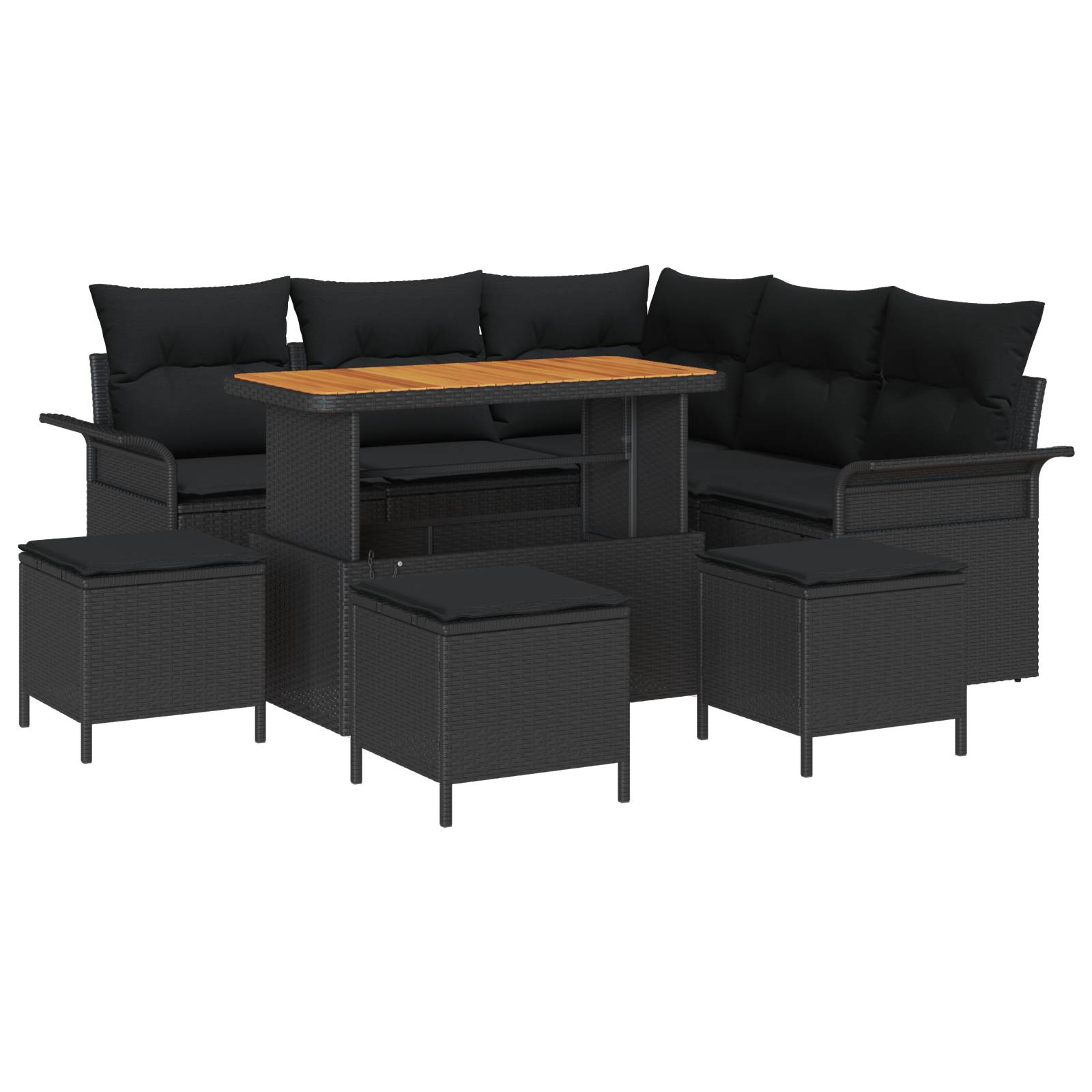 vidaXL 9-teiliges Garten Sofa Set mit Kissen Schwarzes Poly Rattan Akazie