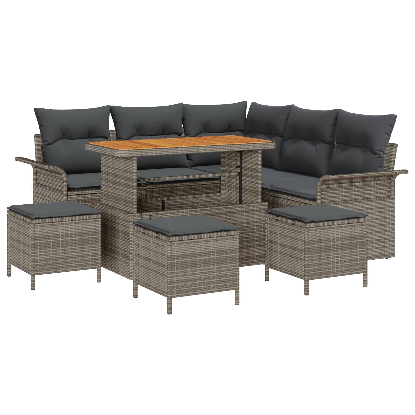 vidaXL 9-Teiliges Garten Sofa Set mit Kissen Grau Poly Rattan Akazie