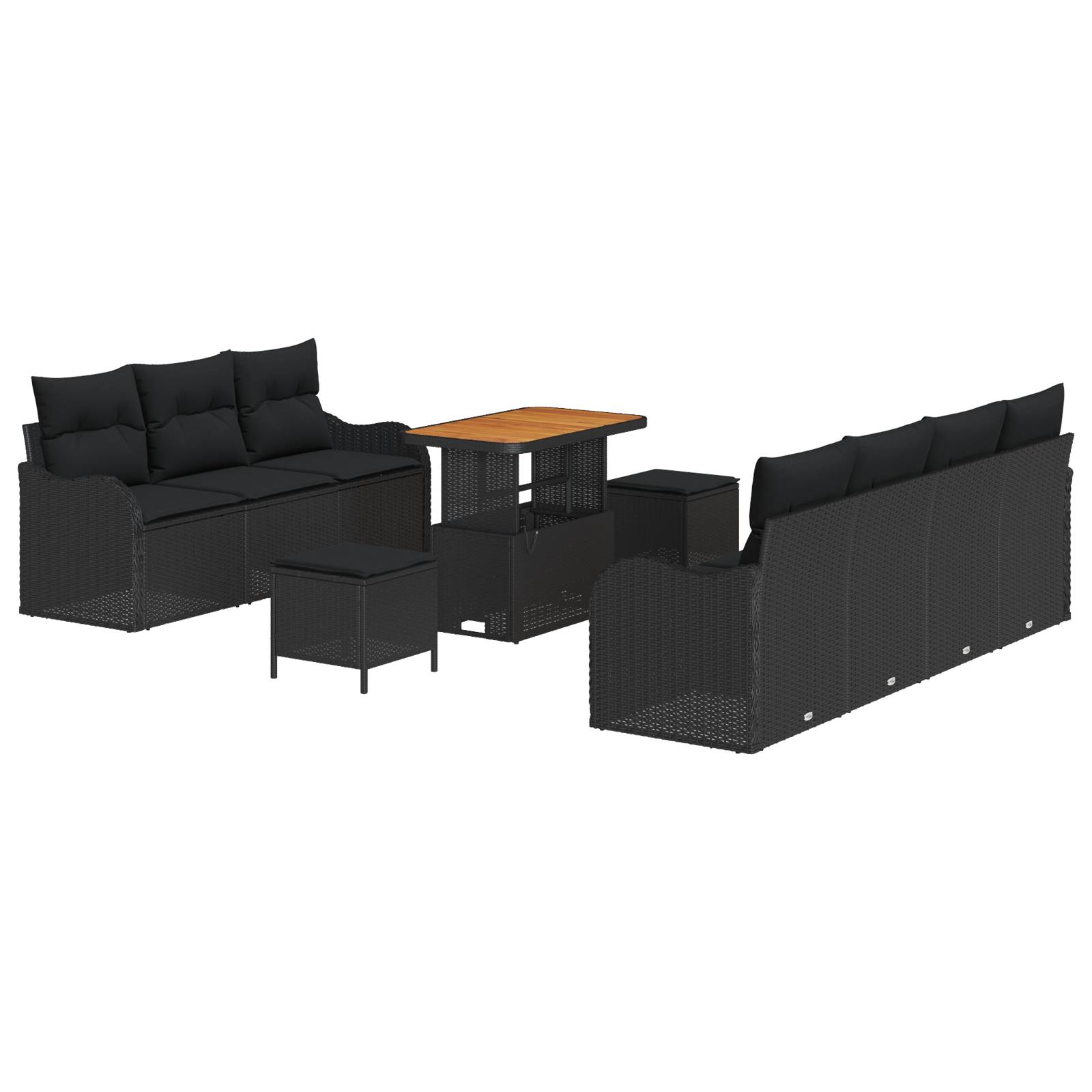 vidaXL 10-tlg. Garten-Sofagarnitur mit Kissen Schwarz Poly Rattan