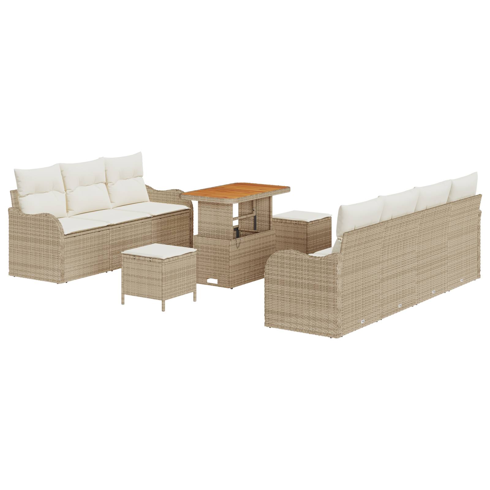 vidaXL 10-teiliges Garten Sofa Set mit Kissen Beige Poly Rattan Akazie