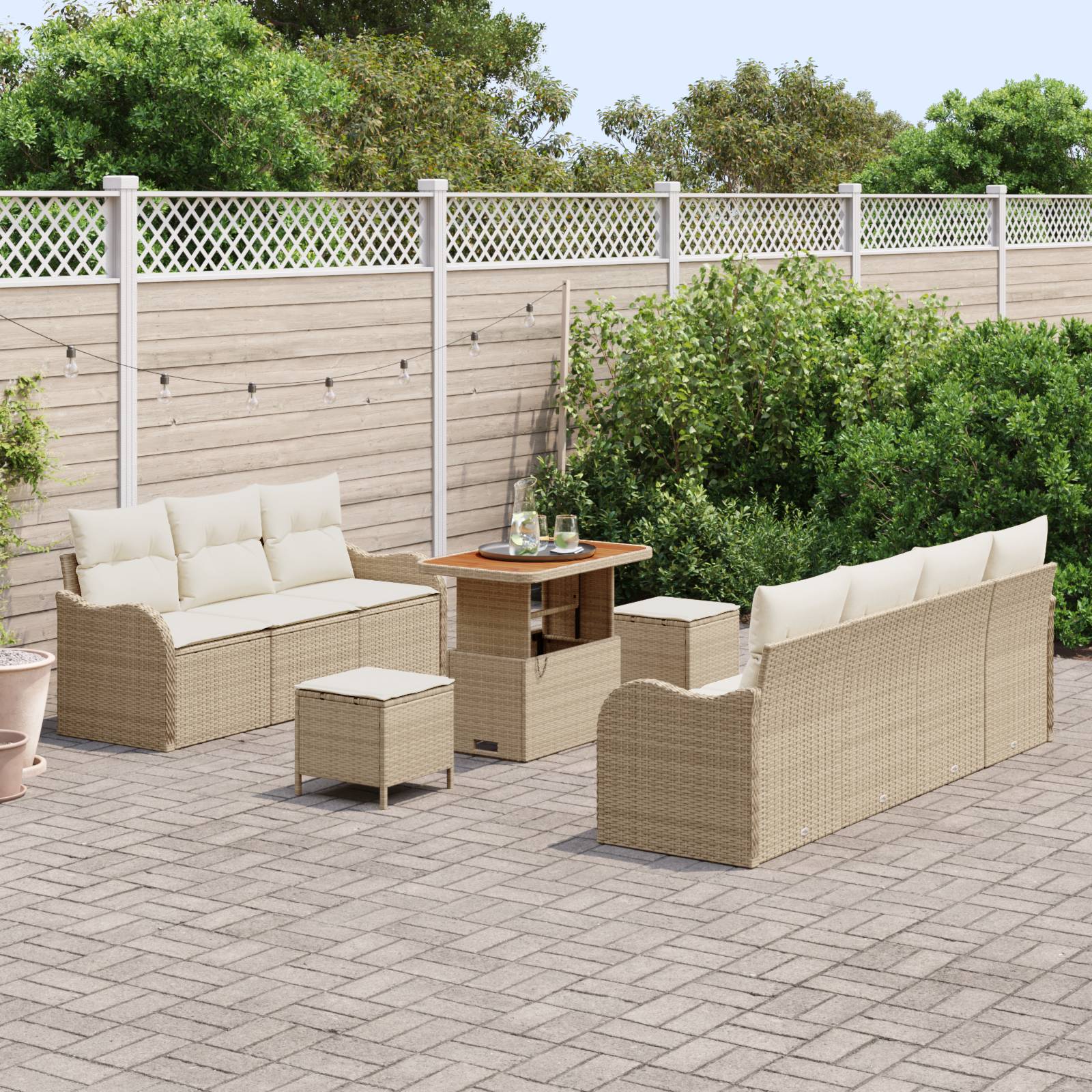 vidaXL 10-teiliges Garten Sofa Set mit Kissen Beige Poly Rattan Akazie