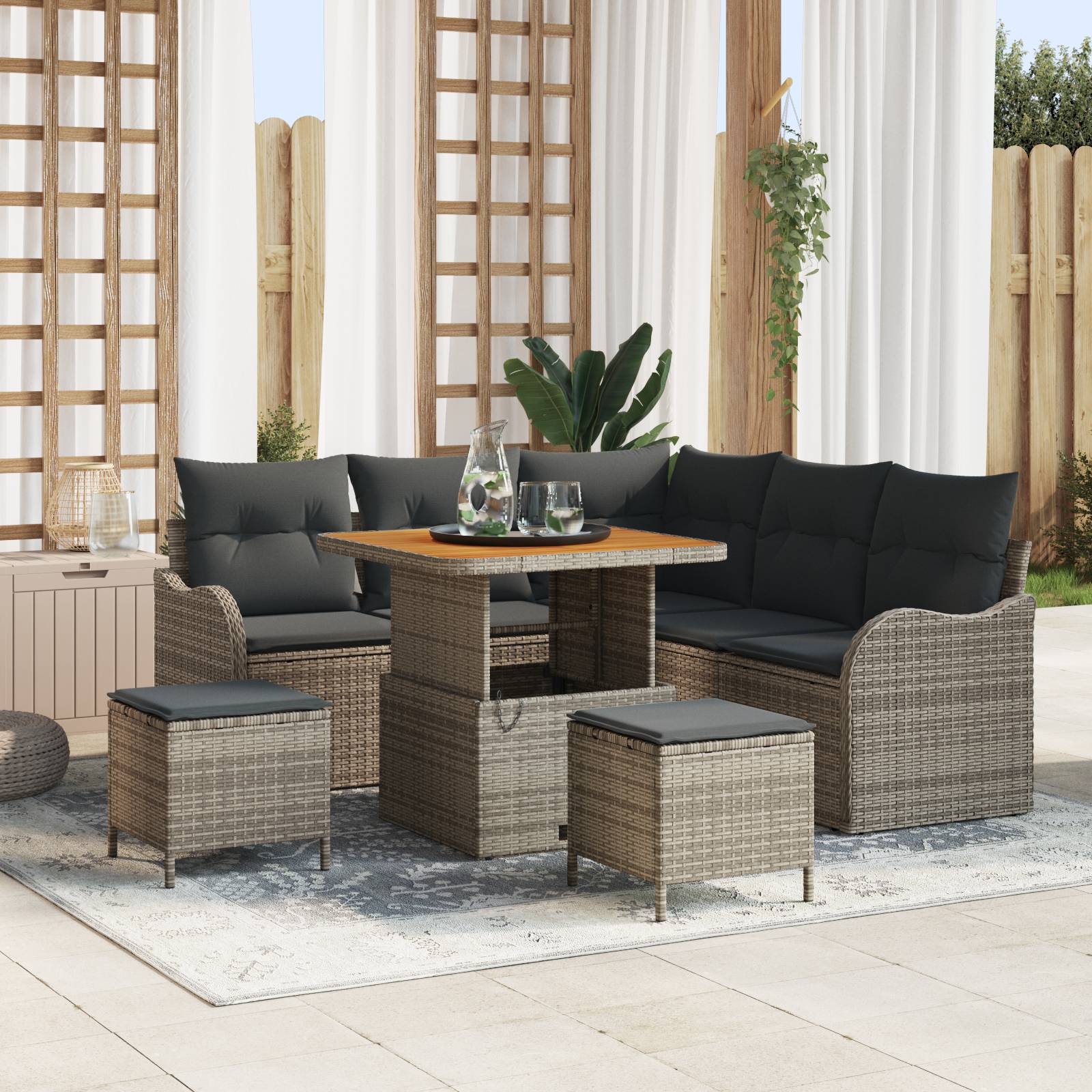 vidaXL 8-teiliges Garten Sofa Set mit Kissen Grau Poly Rattan Akazie