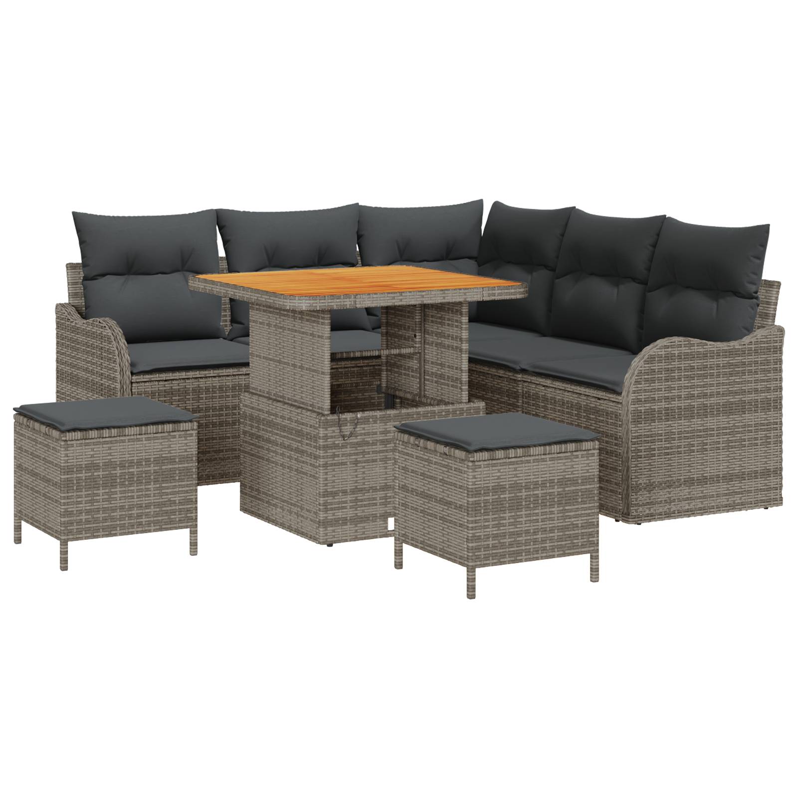 vidaXL 8-teiliges Garten Sofa Set mit Kissen Grau Poly Rattan Akazie