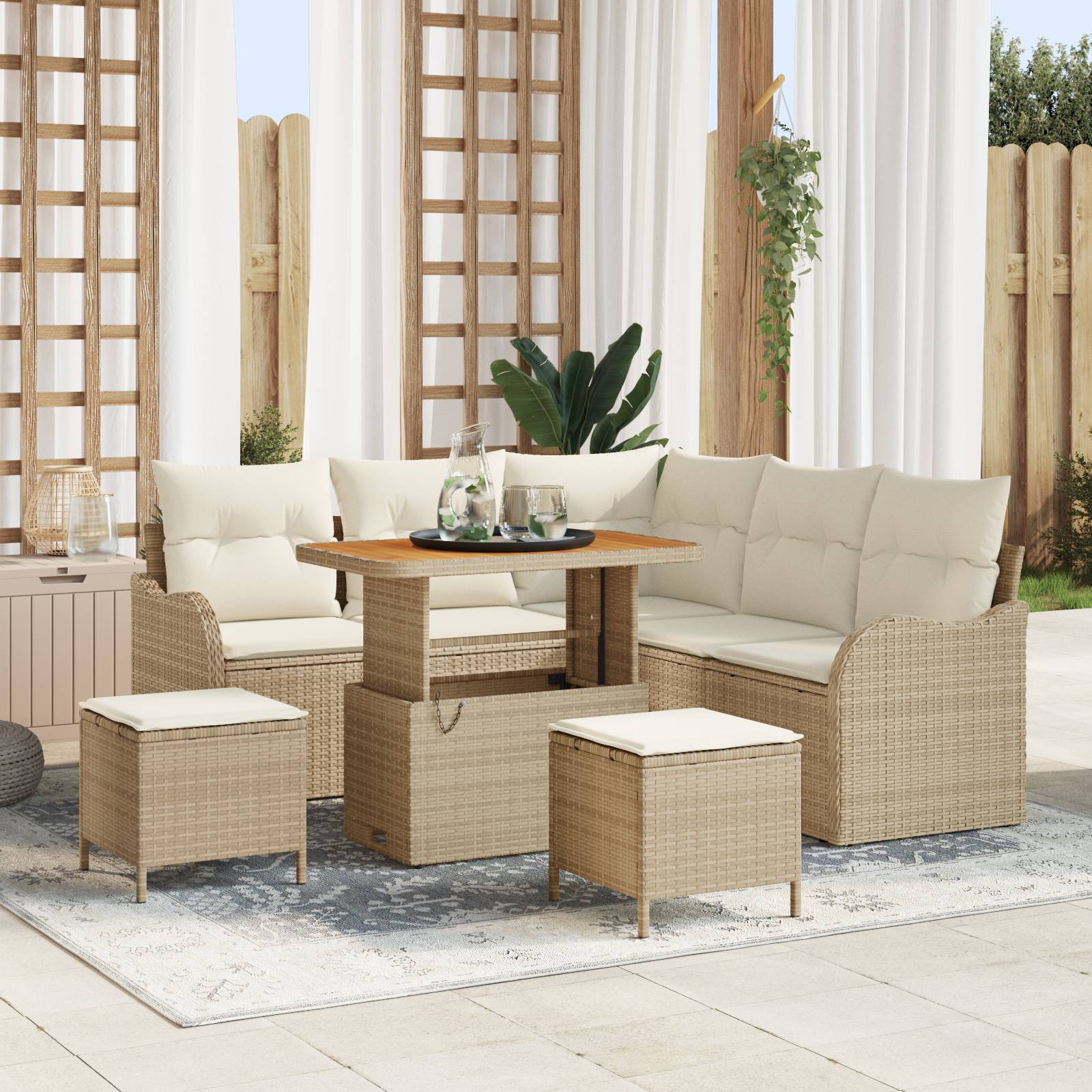 vidaXL 8-teiliges Garten Sofa Set mit Kissen Beige Poly Rattan Akazie