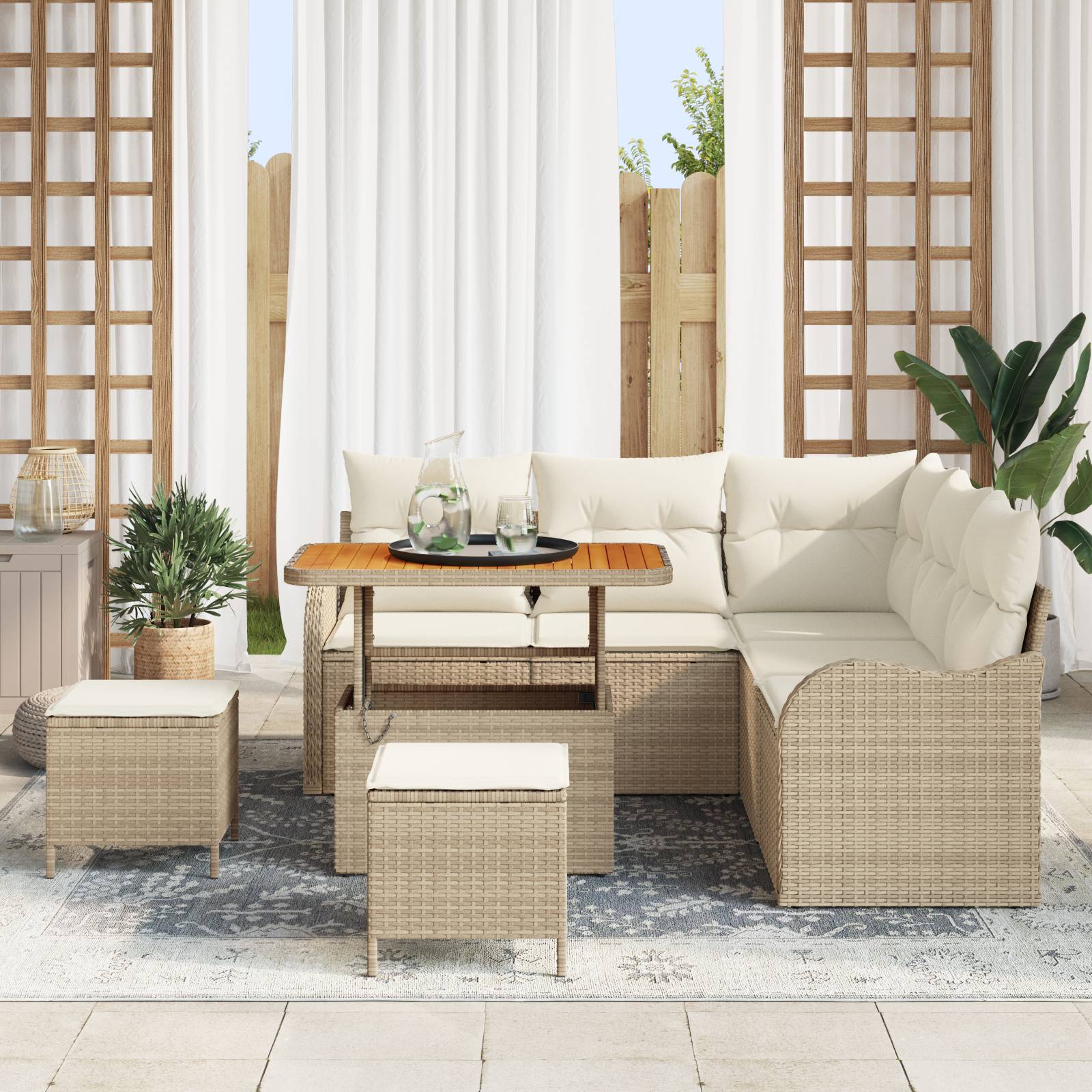 vidaXL 8-teiliges Garten Sofa Set mit Kissen Beige Poly Rattan Akazie