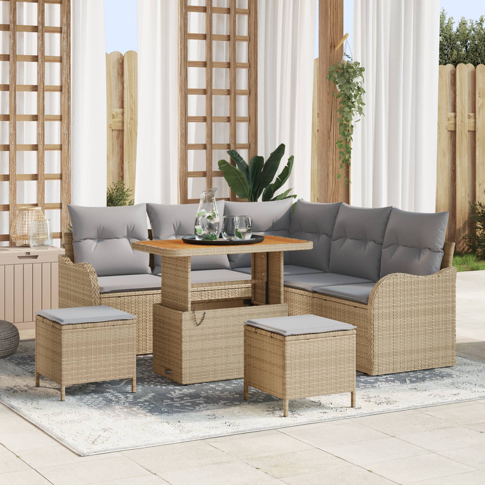 vidaXL 8-teiliges Garten Sofa Set mit Kissen Beige Poly Rattan Akazie