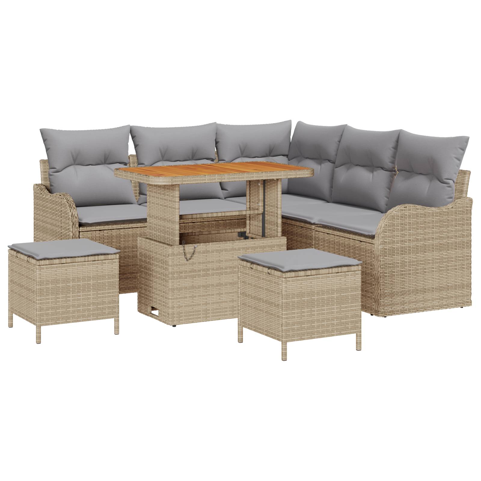 vidaXL 8-teiliges Garten Sofa Set mit Kissen Beige Poly Rattan Akazie