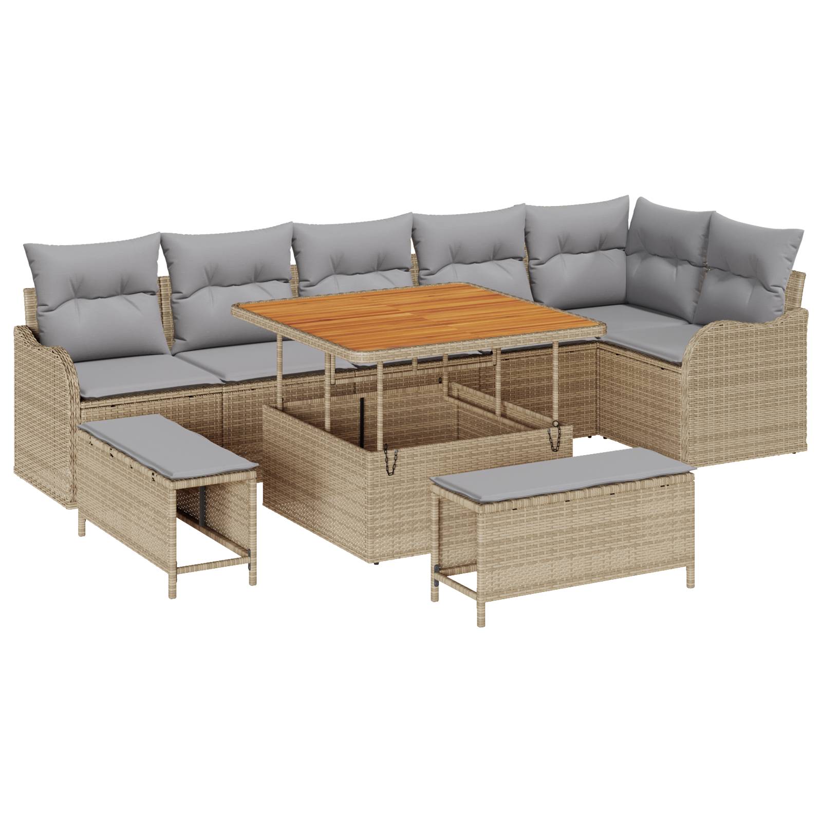 vidaXL 9-teiliges Garten Sofa Set mit Kissen Beige Poly Rattan Akazie