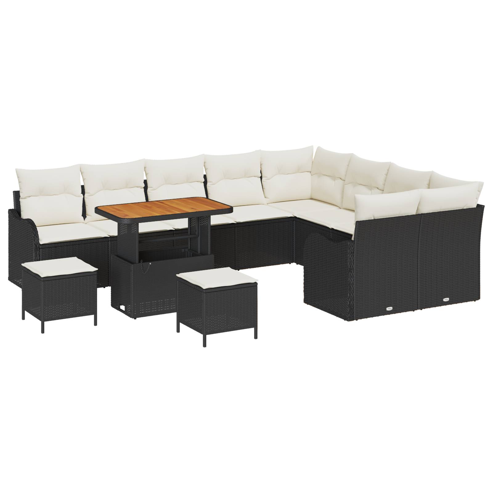 vidaXL 12-tlg. Garten-Sofagarnitur mit Kissen Schwarz Poly Rattan