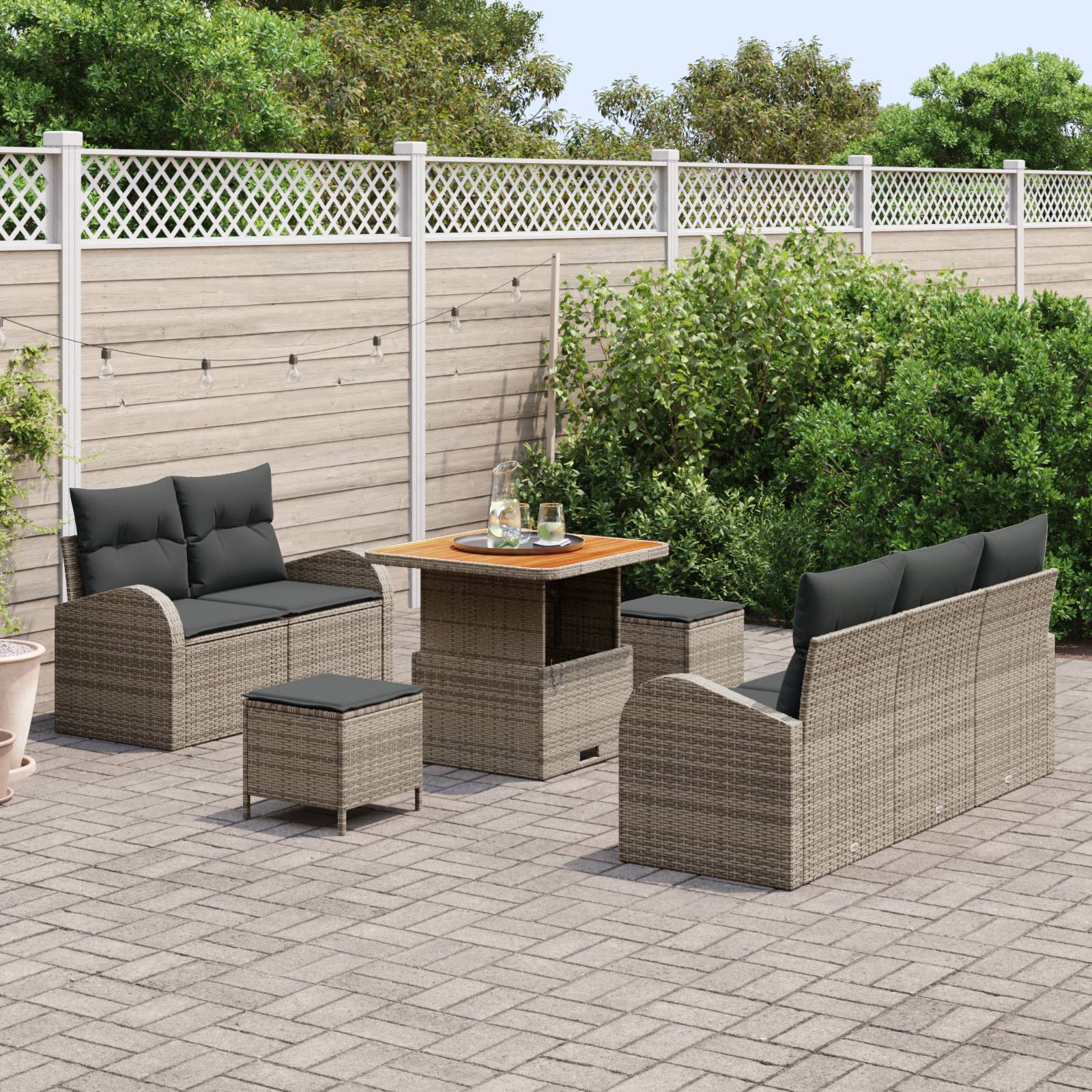 vidaXL 8-teiliges Garten Sofa Set mit Kissen Grau Poly Rattan Akazie