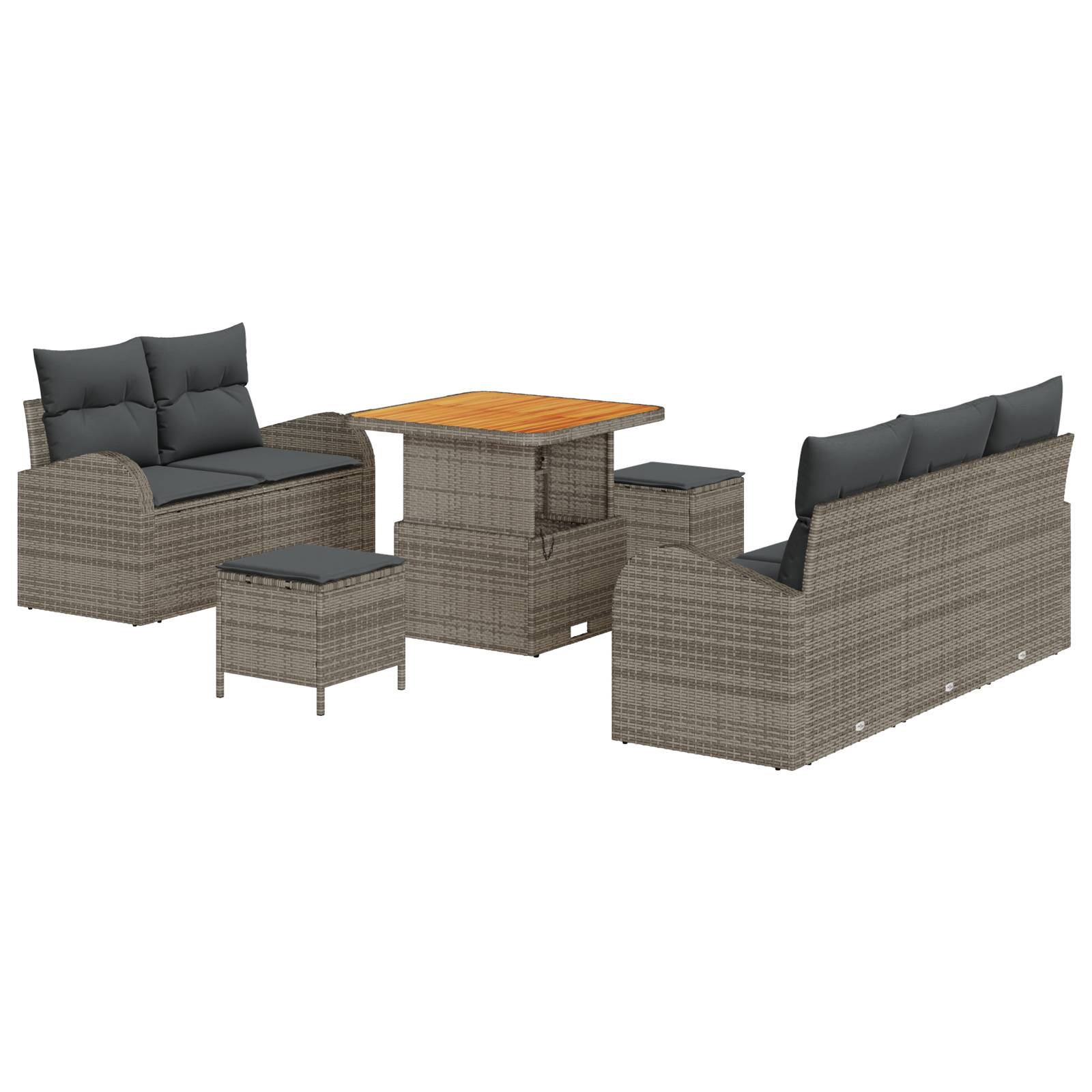 vidaXL 8-teiliges Garten Sofa Set mit Kissen Grau Poly Rattan Akazie