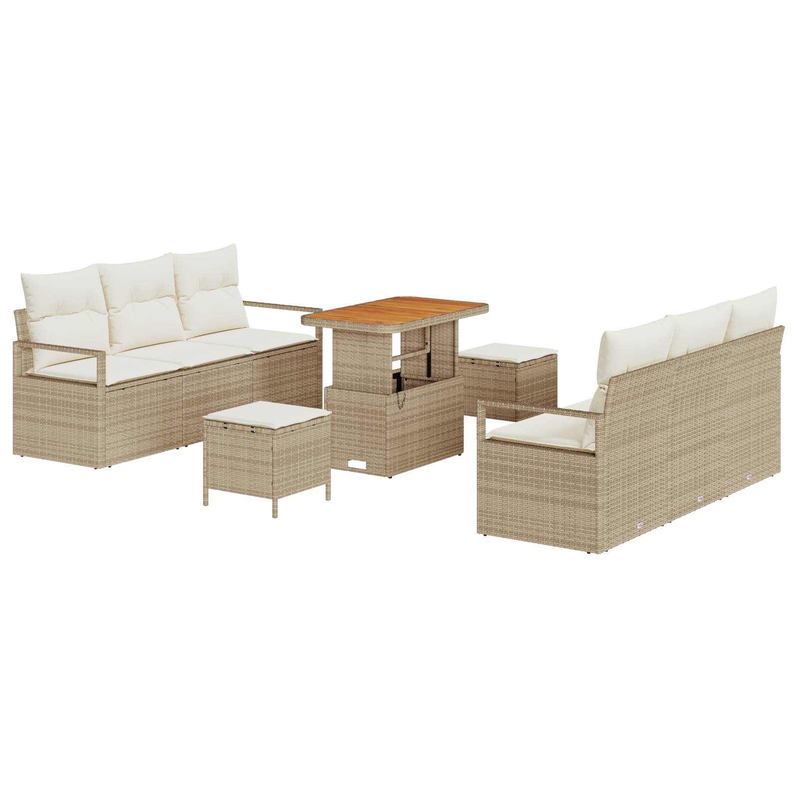 vidaXL 9-teiliges Garten Sofa Set mit Kissen Beige Poly Rattan Akazie