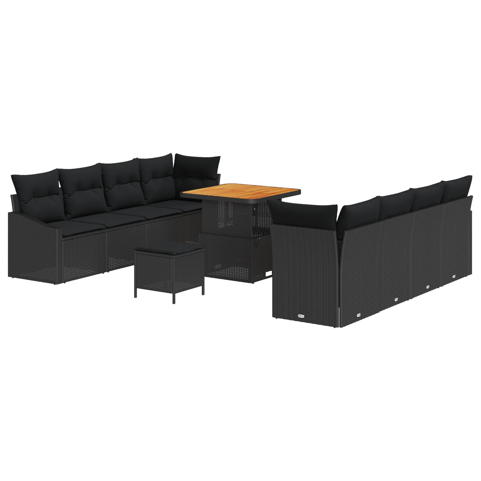 vidaXL 11-tlg. Garten-Sofagarnitur mit Kissen Schwarz Poly Rattan
