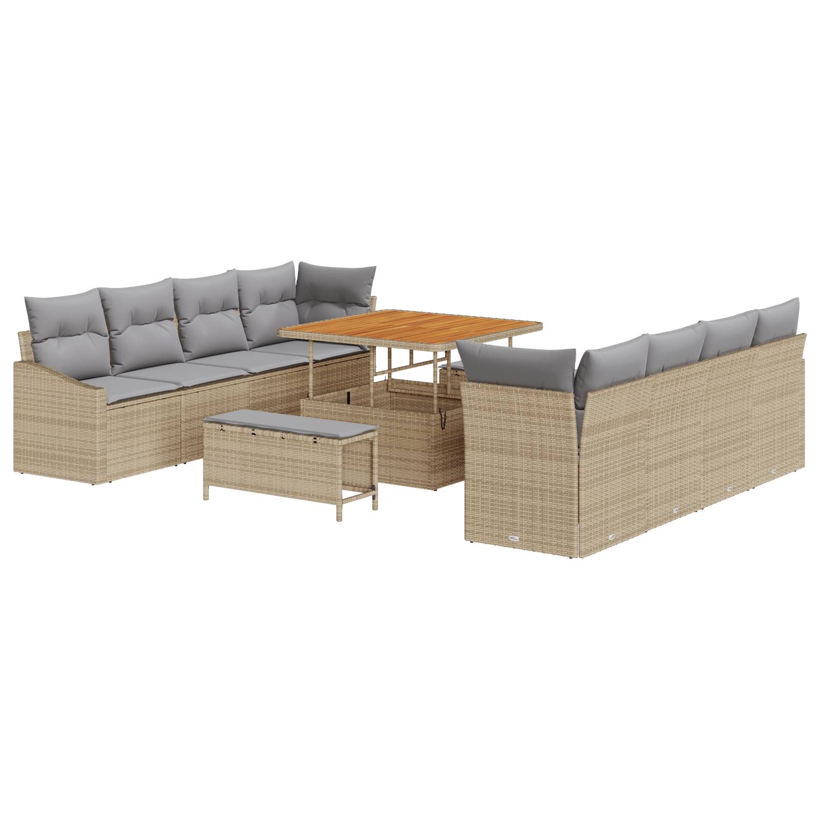 vidaXL 11-tlg. Garten-Sofagarnitur mit Kissen Beige Poly Rattan Akazie
