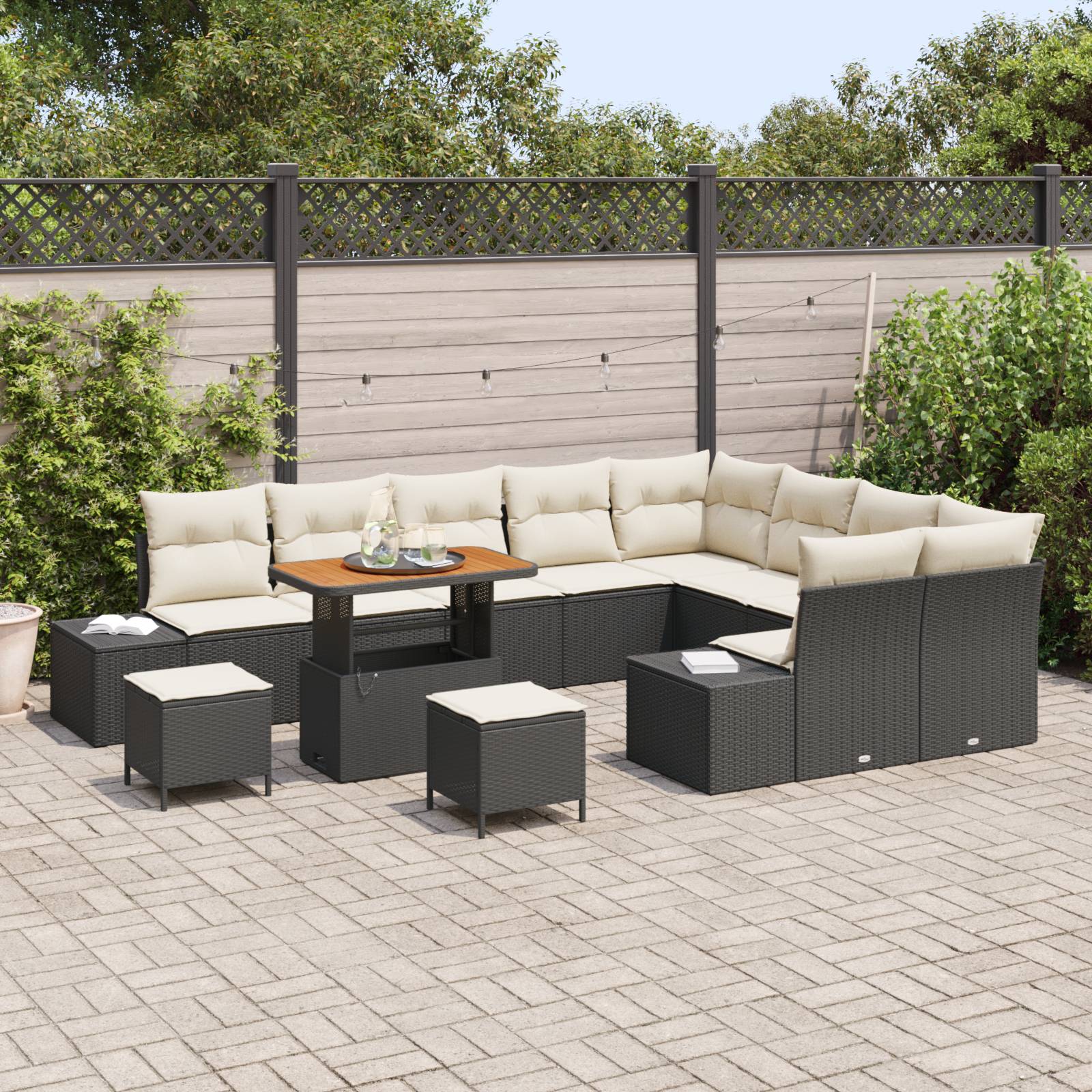 vidaXL 12-teiliges Garten Sofa Set mit Kissen Schwarz Poly Rattan Akazie