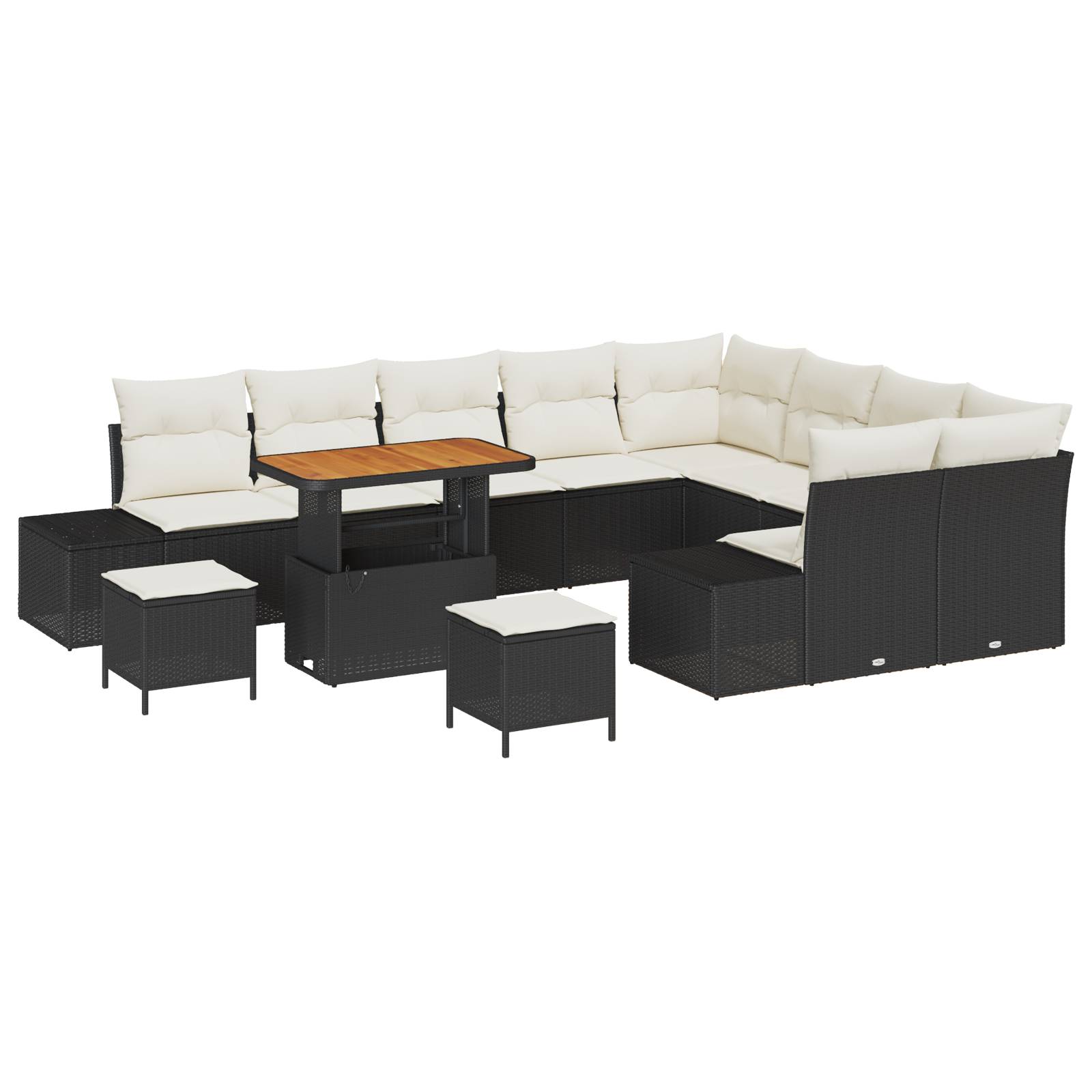 vidaXL 12-teiliges Garten Sofa Set mit Kissen Schwarz Poly Rattan Akazie