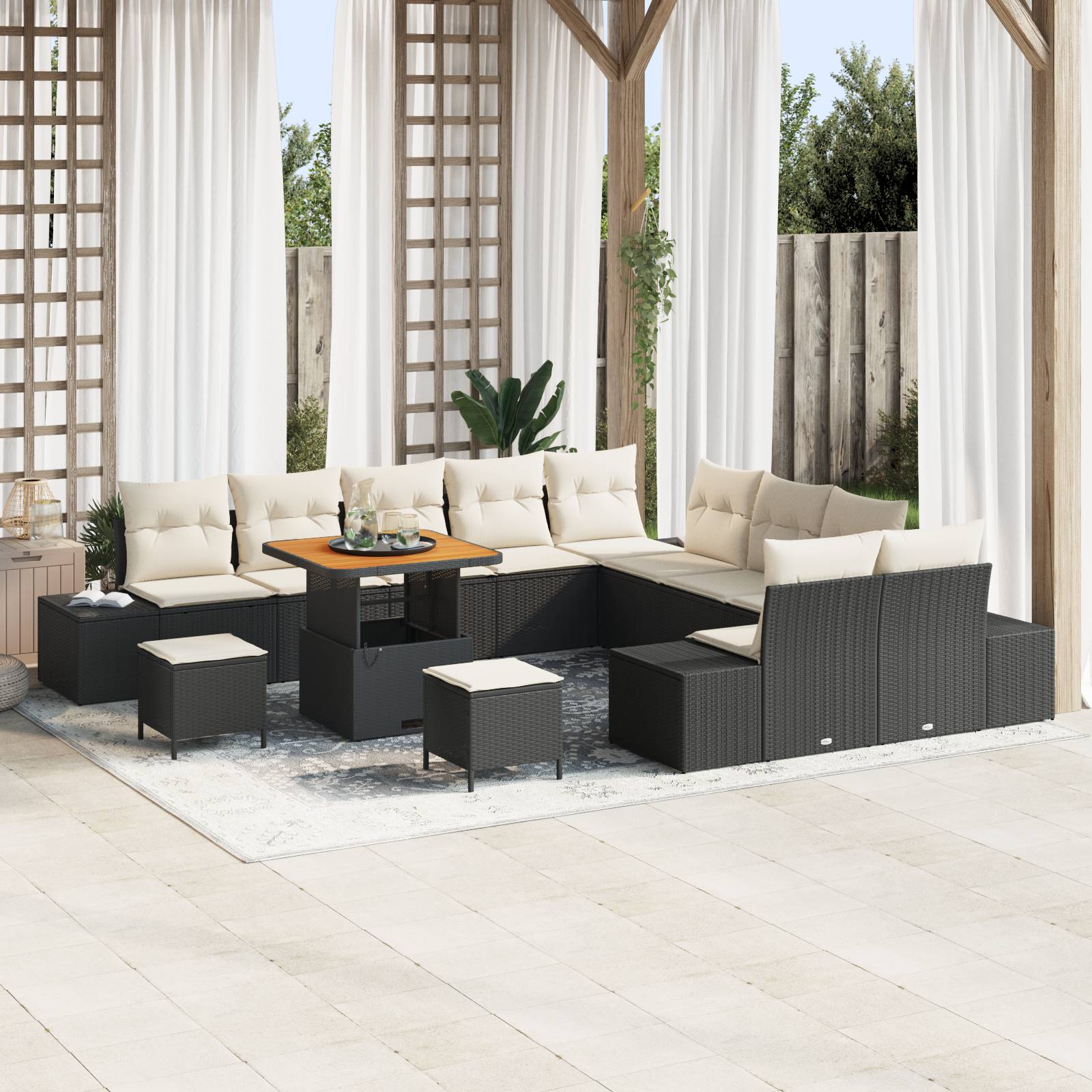 vidaXL 13-tlg. Garten-Sofagarnitur mit Kissen Schwarz Poly Rattan