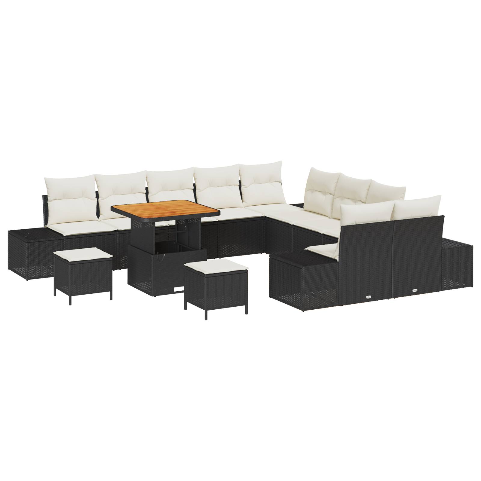 vidaXL 13-tlg. Garten-Sofagarnitur mit Kissen Schwarz Poly Rattan