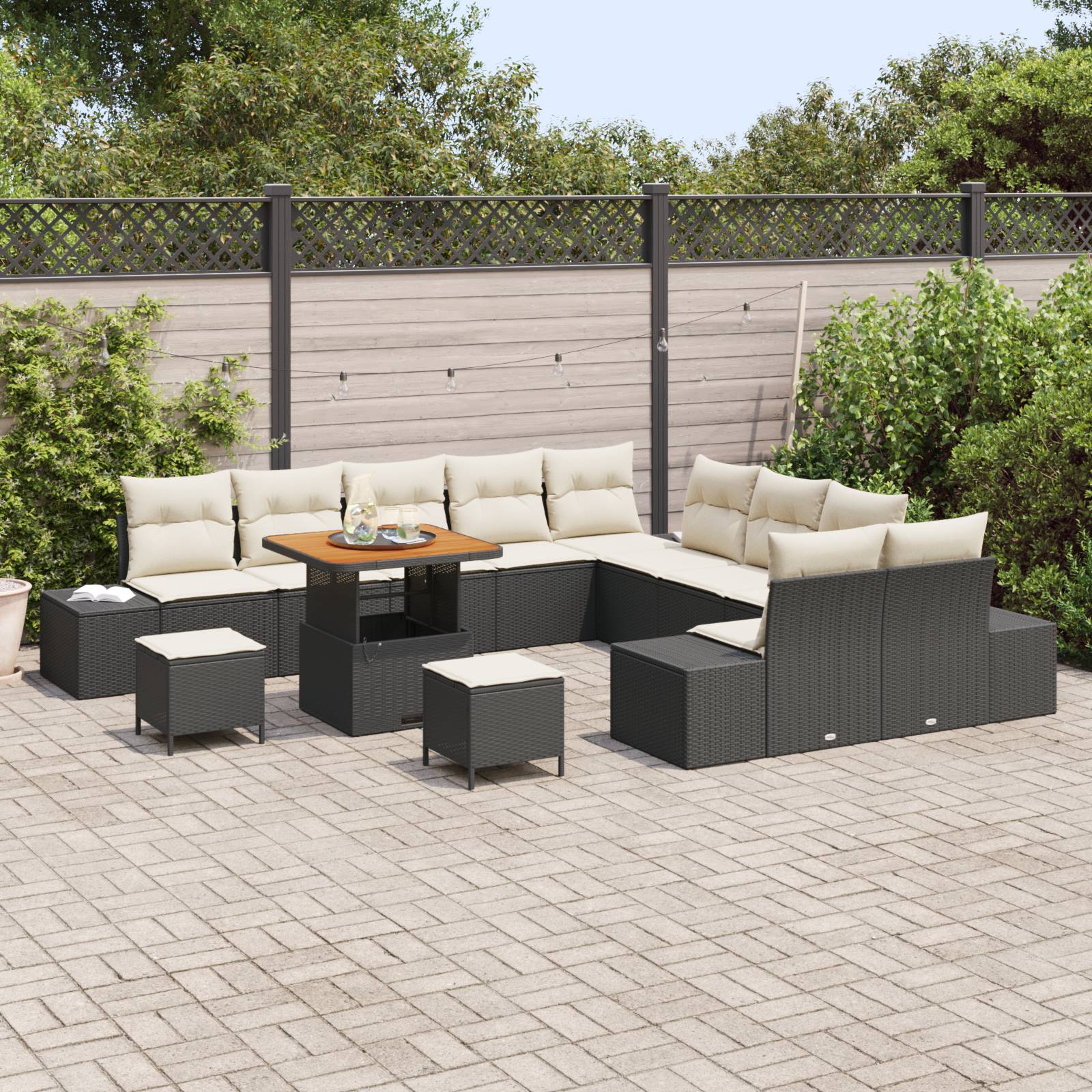 vidaXL 13-tlg. Garten-Sofagarnitur mit Kissen Schwarz Poly Rattan