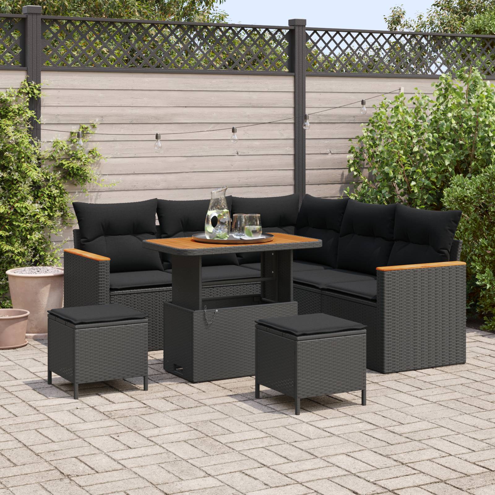 vidaXL 8-teiliges Garten Sofa Set mit Kissen Schwarz Poly Rattan Akazie