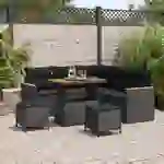 vidaXL 8-teiliges Garten Sofa Set mit Kissen Schwarz Poly Rattan Akazie vidaXL 8-teiliges Garten Sofa Set mit Kissen Schwarz Poly Rattan Akazie