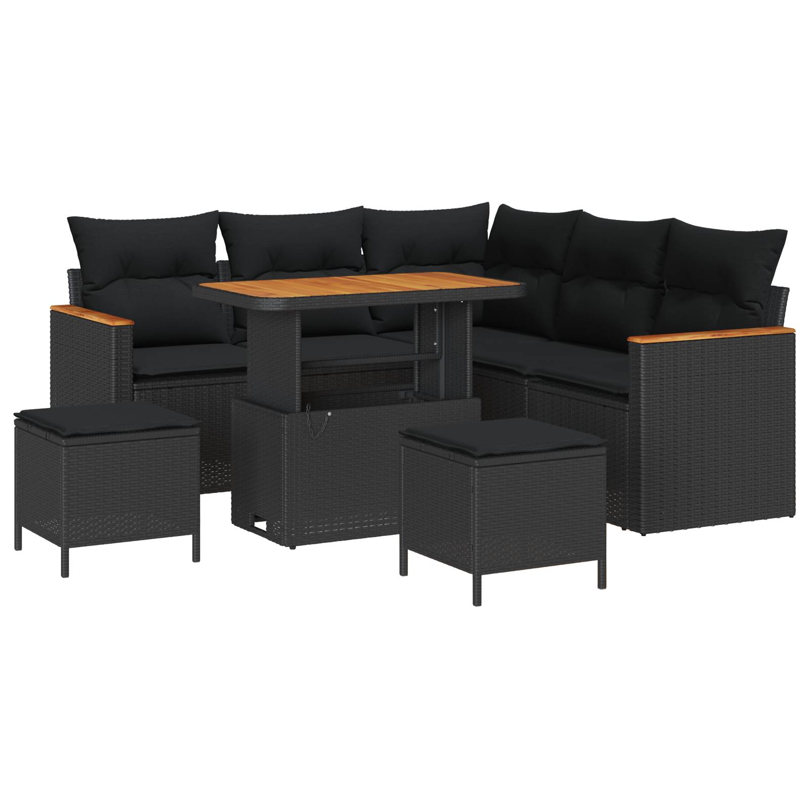 vidaXL 8-teiliges Garten Sofa Set mit Kissen Schwarz Poly Rattan Akazie