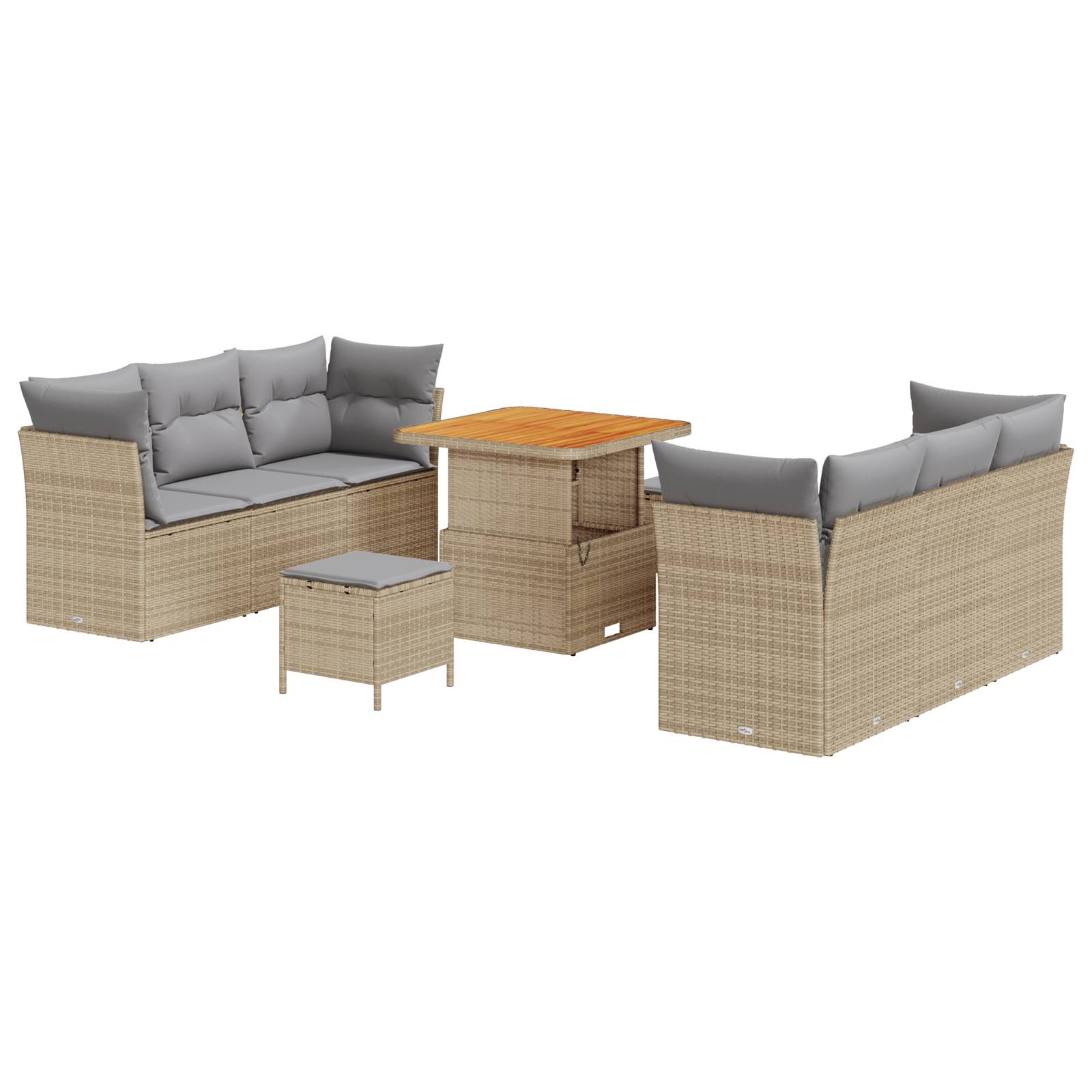 vidaXL 9-tlg. Garten-Sofagarnitur mit Kissen Beige Poly Rattan Akazie