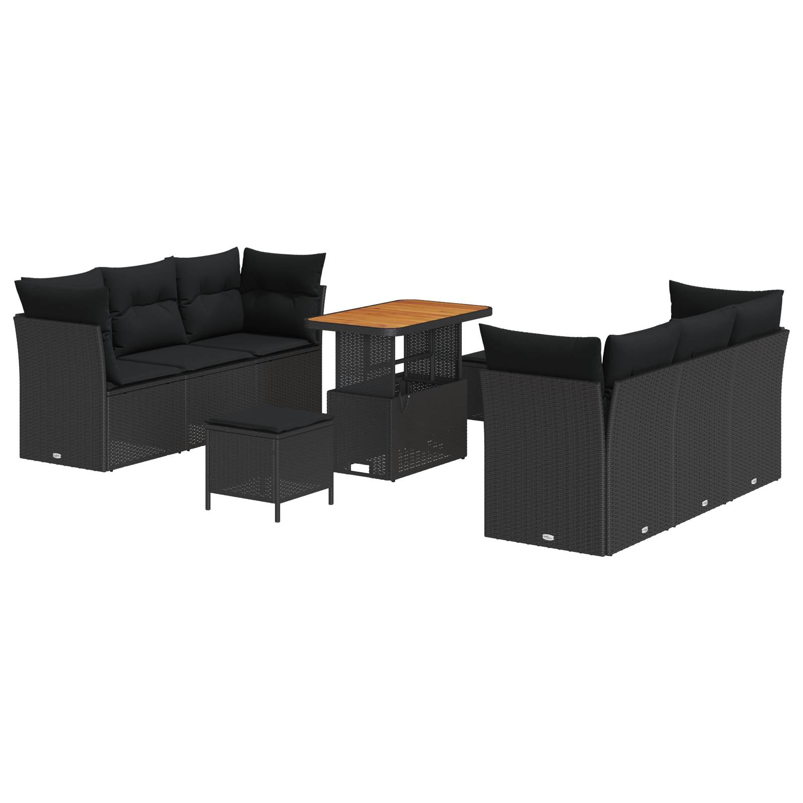vidaXL 9-tlg. Garten-Sofagarnitur mit Kissen Schwarz Poly Rattan