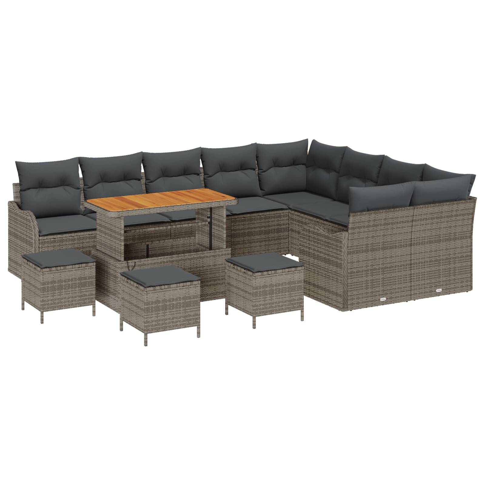 vidaXL 13-tlg. Garten-Sofagarnitur mit Kissen Grau Poly Rattan Akazie