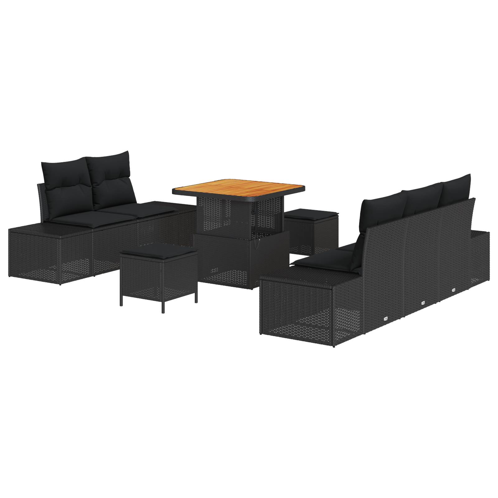 vidaXL 8-tlg. Garten-Sofagarnitur mit Kissen Schwarz Poly Rattan