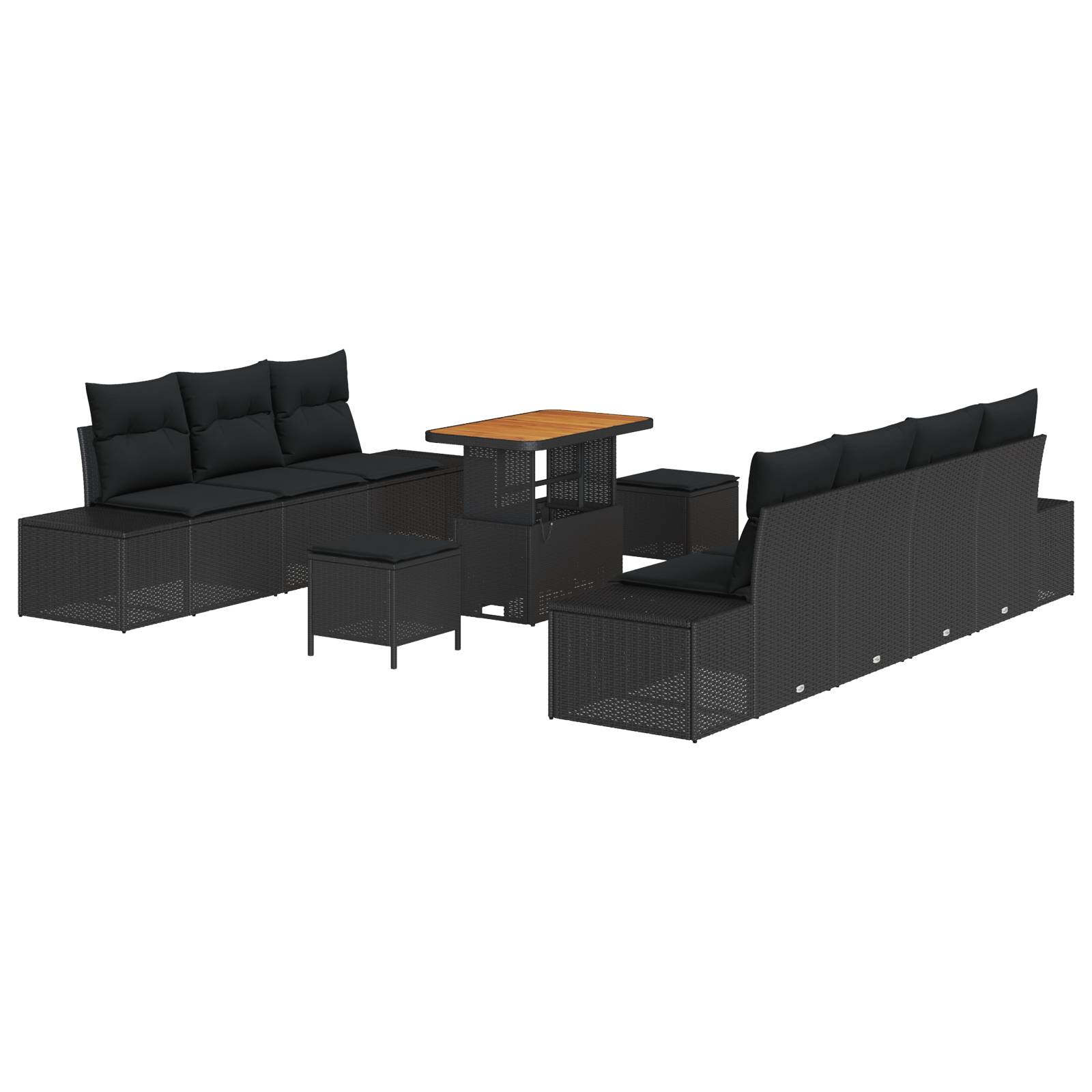 vidaXL 10-tlg. Garten-Sofagarnitur mit Kissen Schwarz Poly Rattan