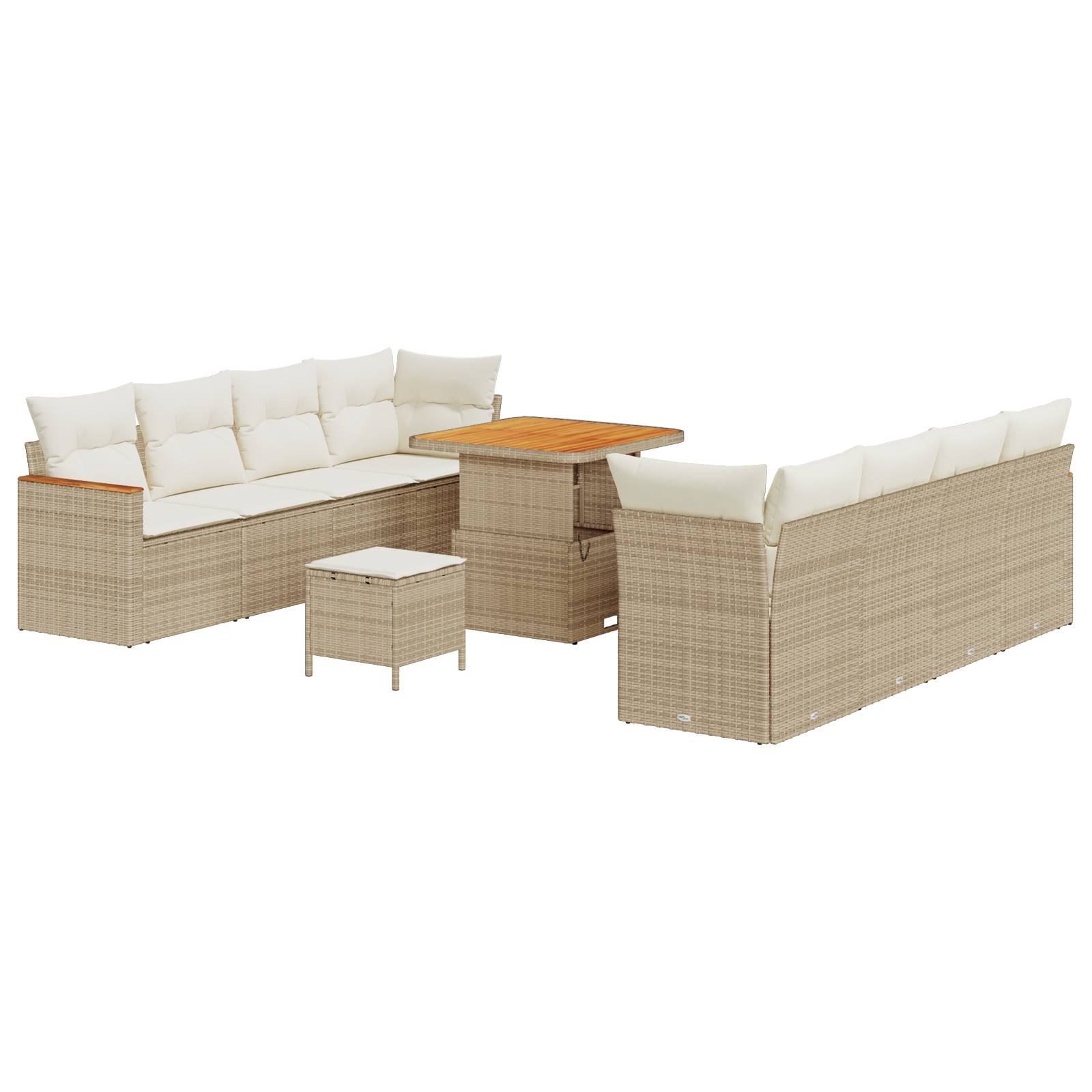 vidaXL 11-tlg. Garten-Sofagarnitur mit Kissen Beige Poly Rattan Akazie