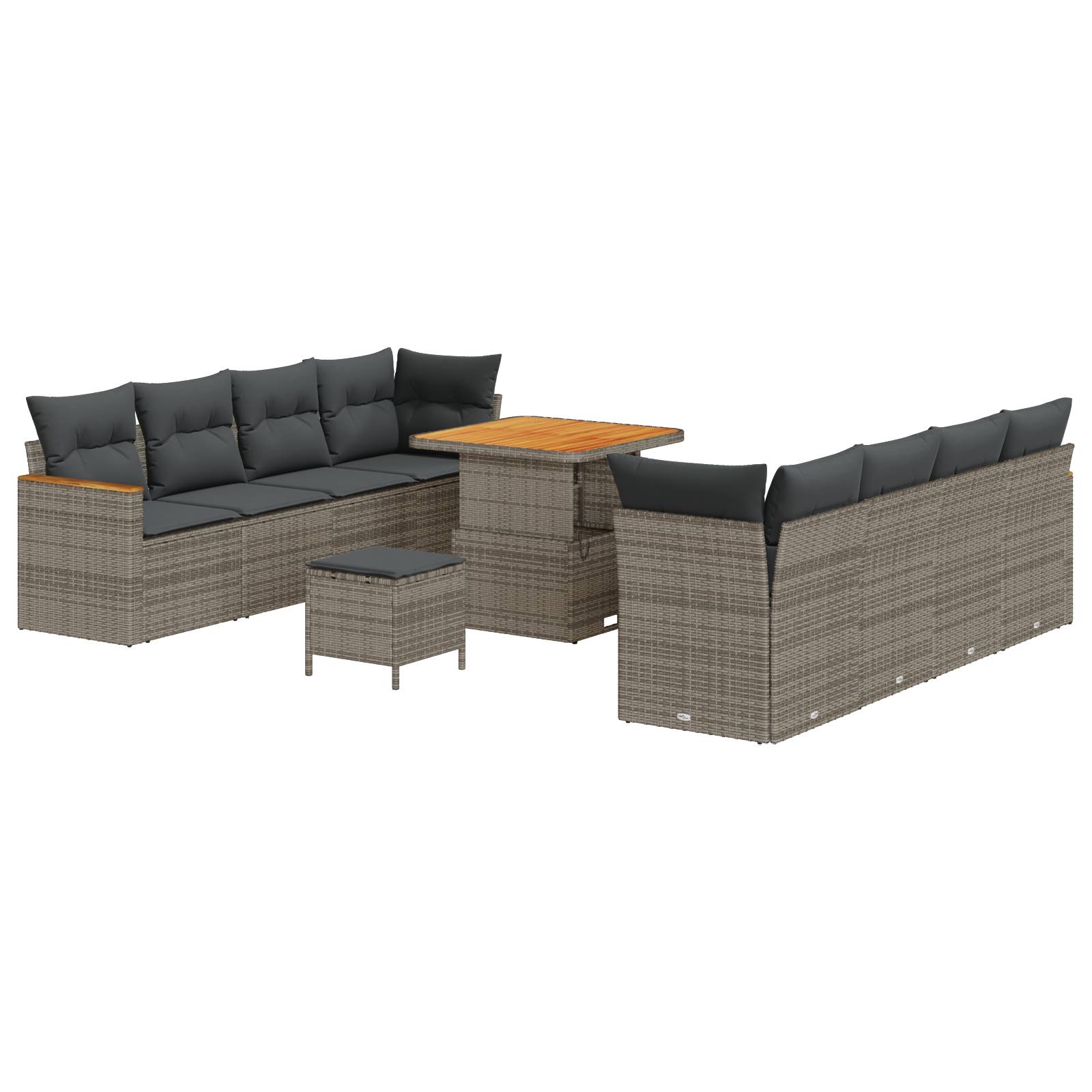 vidaXL 11-tlg. Garten-Sofagarnitur mit Kissen Grau Poly Rattan Akazie