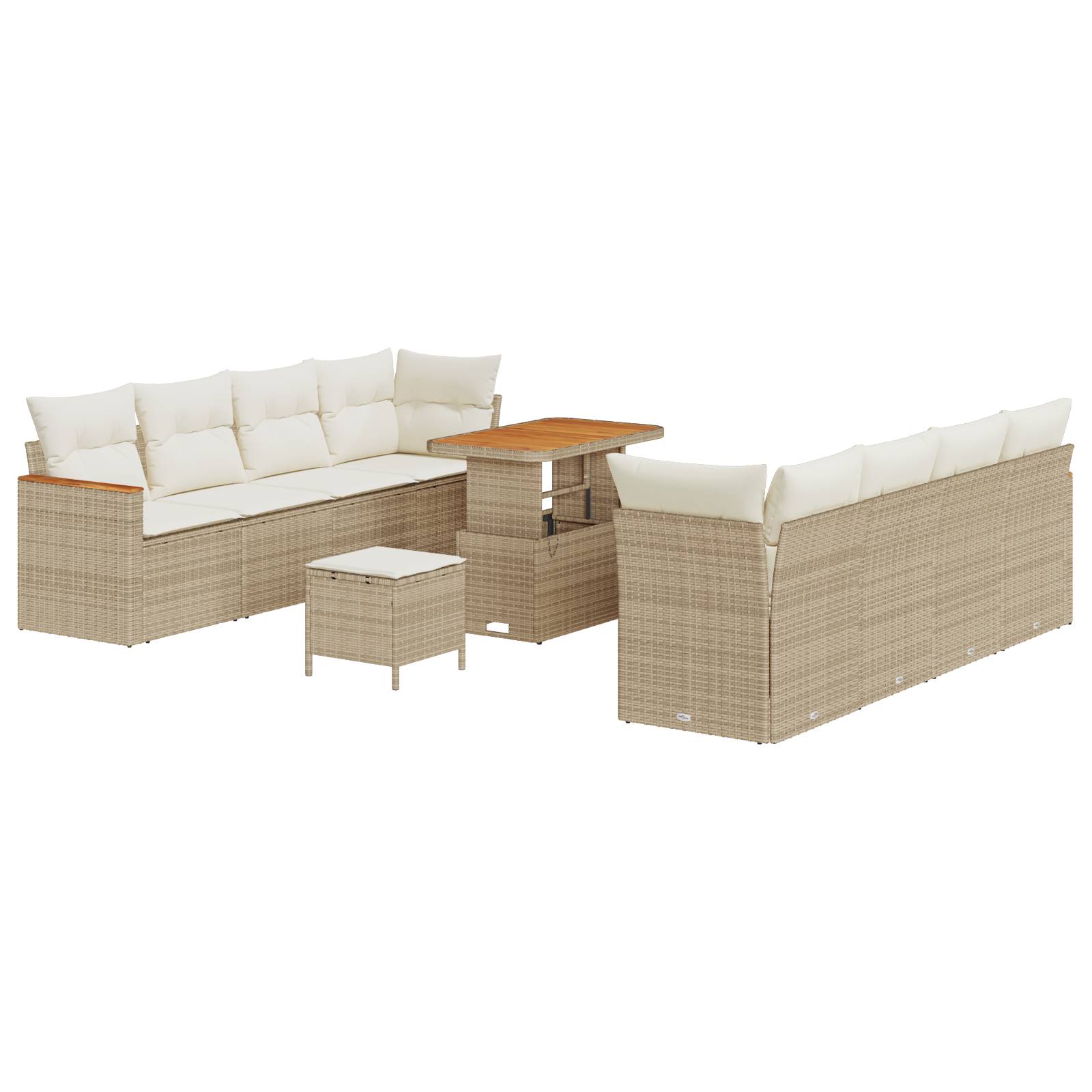 vidaXL 11-tlg. Garten-Sofagarnitur mit Kissen Beige Poly Rattan Akazie