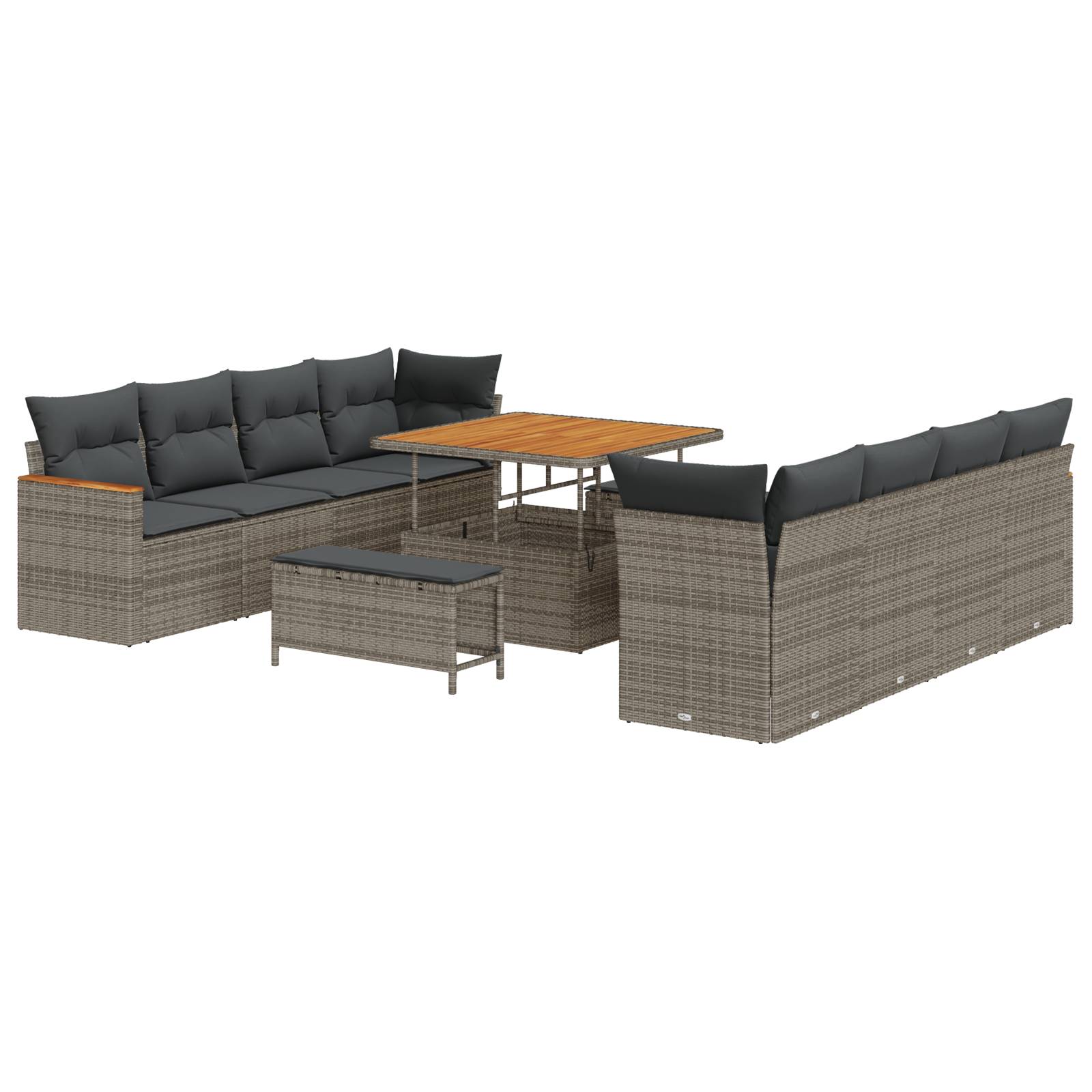 vidaXL 11-tlg. Garten-Sofagarnitur mit Kissen Grau Poly Rattan Akazie