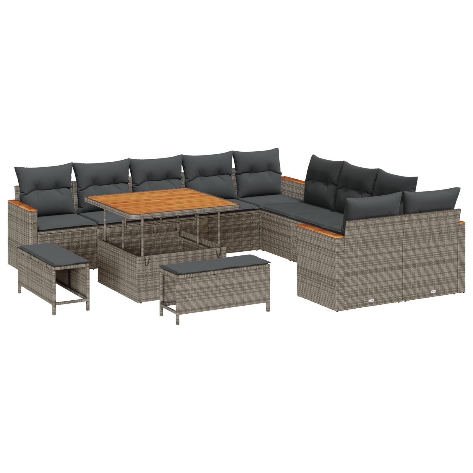 vidaXL 13-teiliges Garten Sofaset mit Kissen Grau Poly-Rattan Akazie
