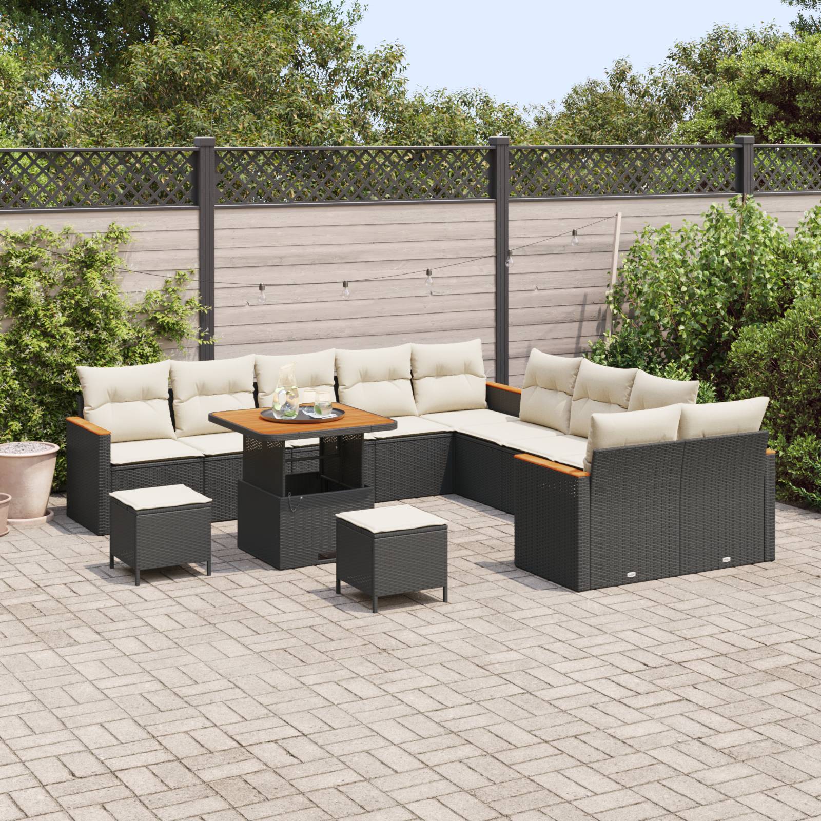 vidaXL 13-teiliges Garten Sofa Set mit Kissen Schwarz Poly Rattan Akazie