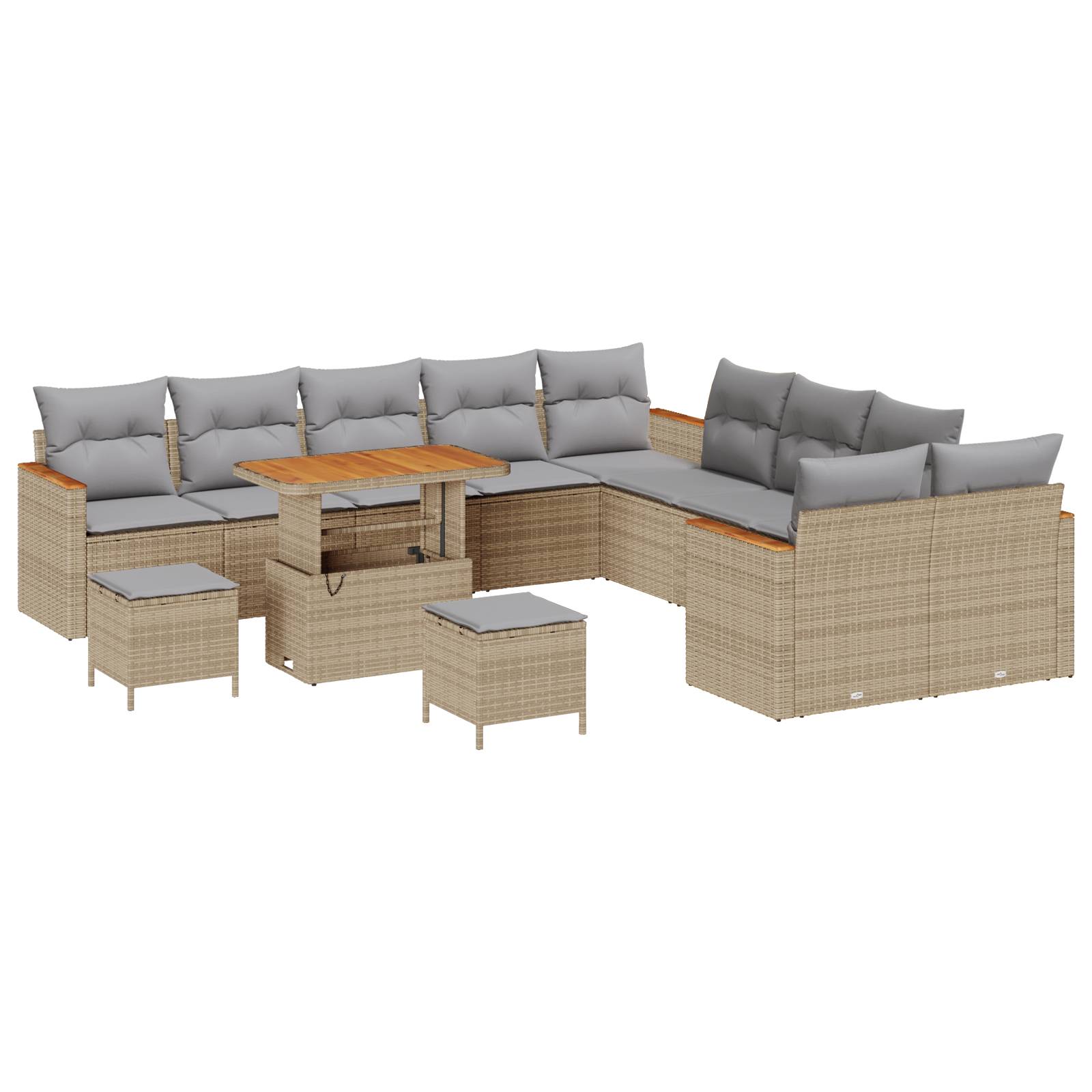 vidaXL 13-tlg. Garten-Sofagarnitur mit Kissen Beige Poly Rattan Akazie
