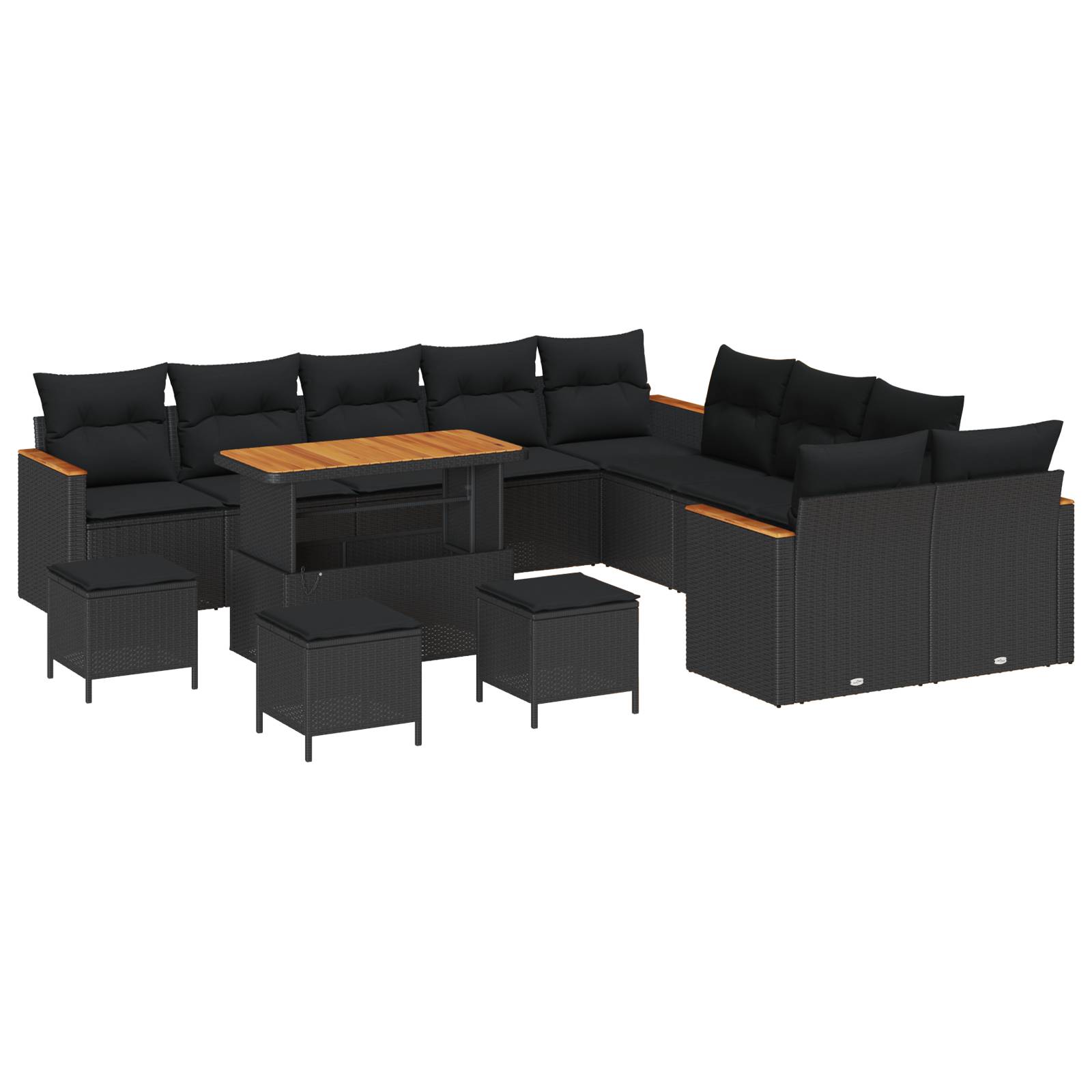 vidaXL 14-teiliges Garten-Sofa-Set mit Kissen Schwarz Poly-Rattan Akazie