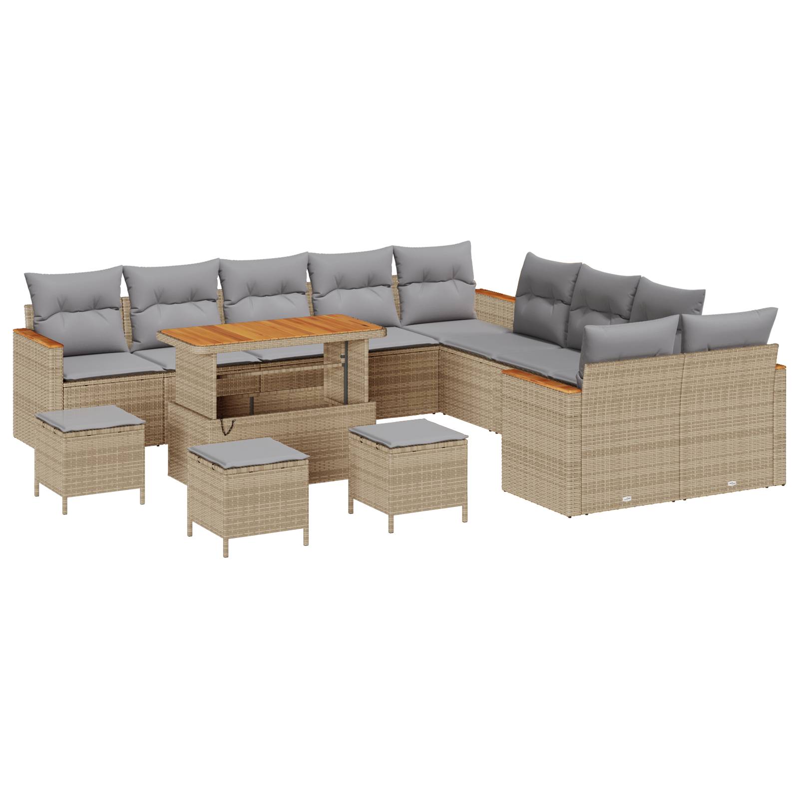 vidaXL 14-teiliges Garten Sofa Set mit Kissen Beige Poly Rattan Akazie