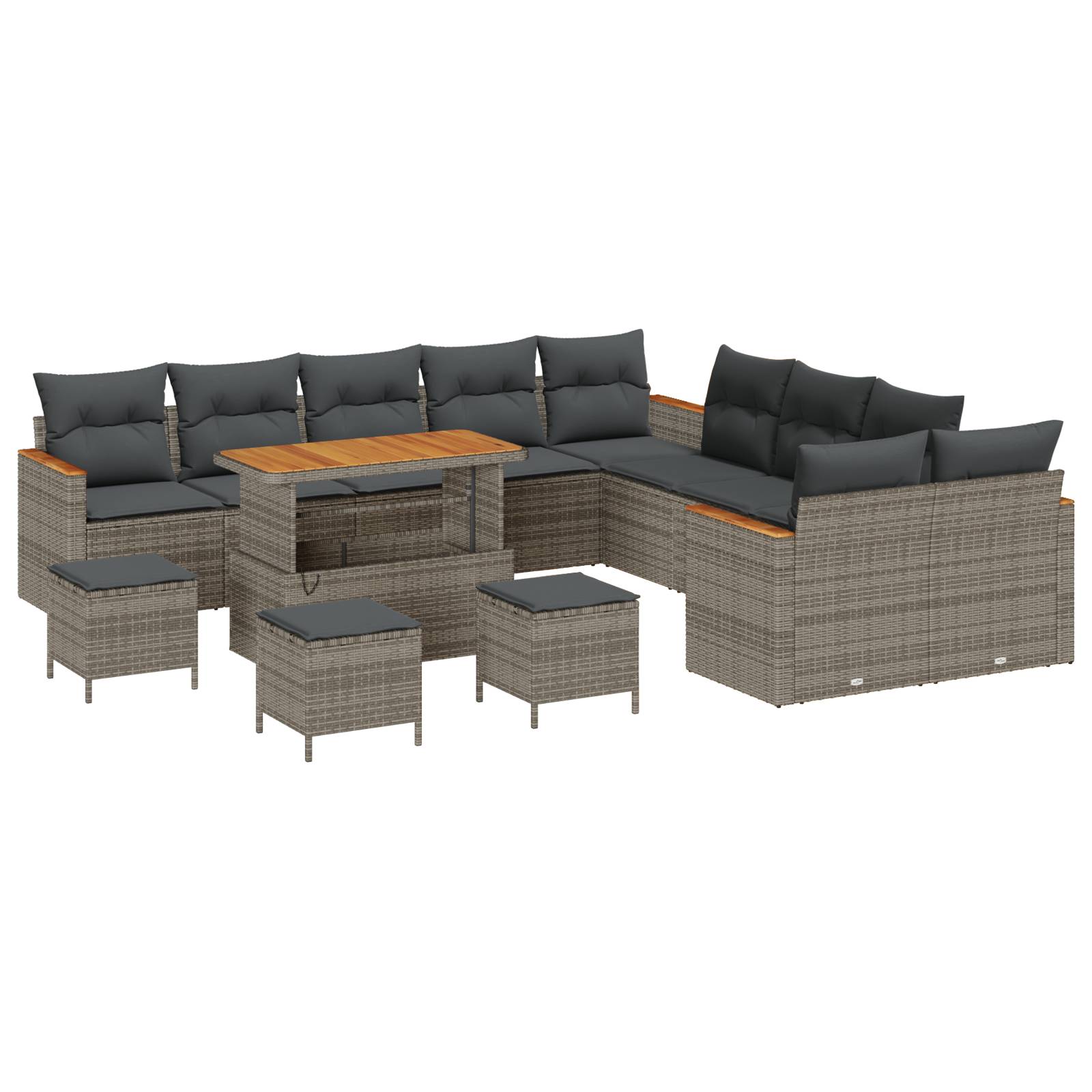 vidaXL 14-teiliges Garten-Sofa-Set mit Kissen Grau Poly-Rattan Akazie