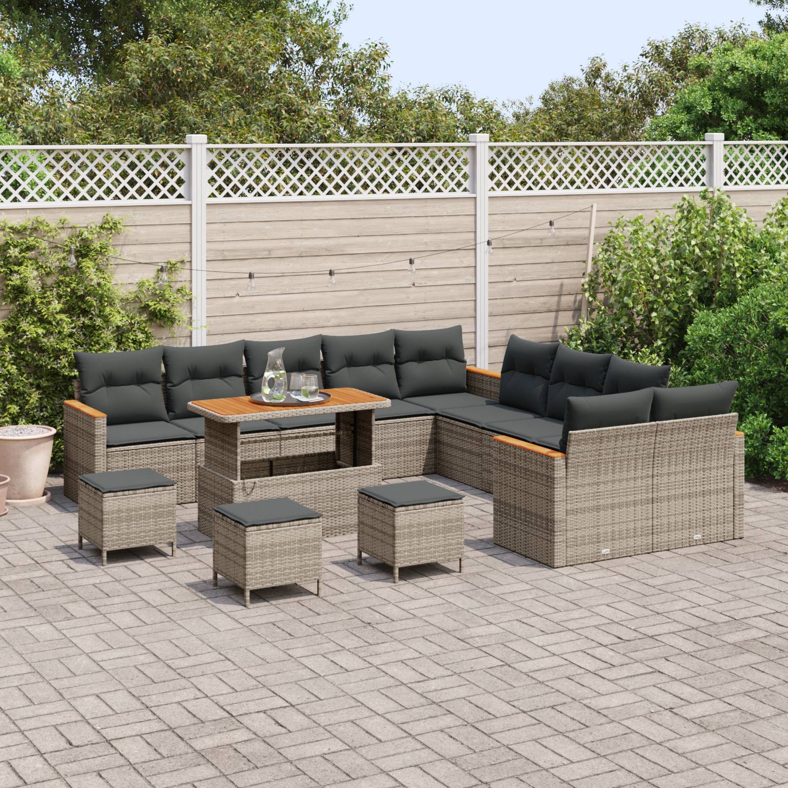 vidaXL 14-teiliges Garten-Sofa-Set mit Kissen Grau Poly-Rattan Akazie