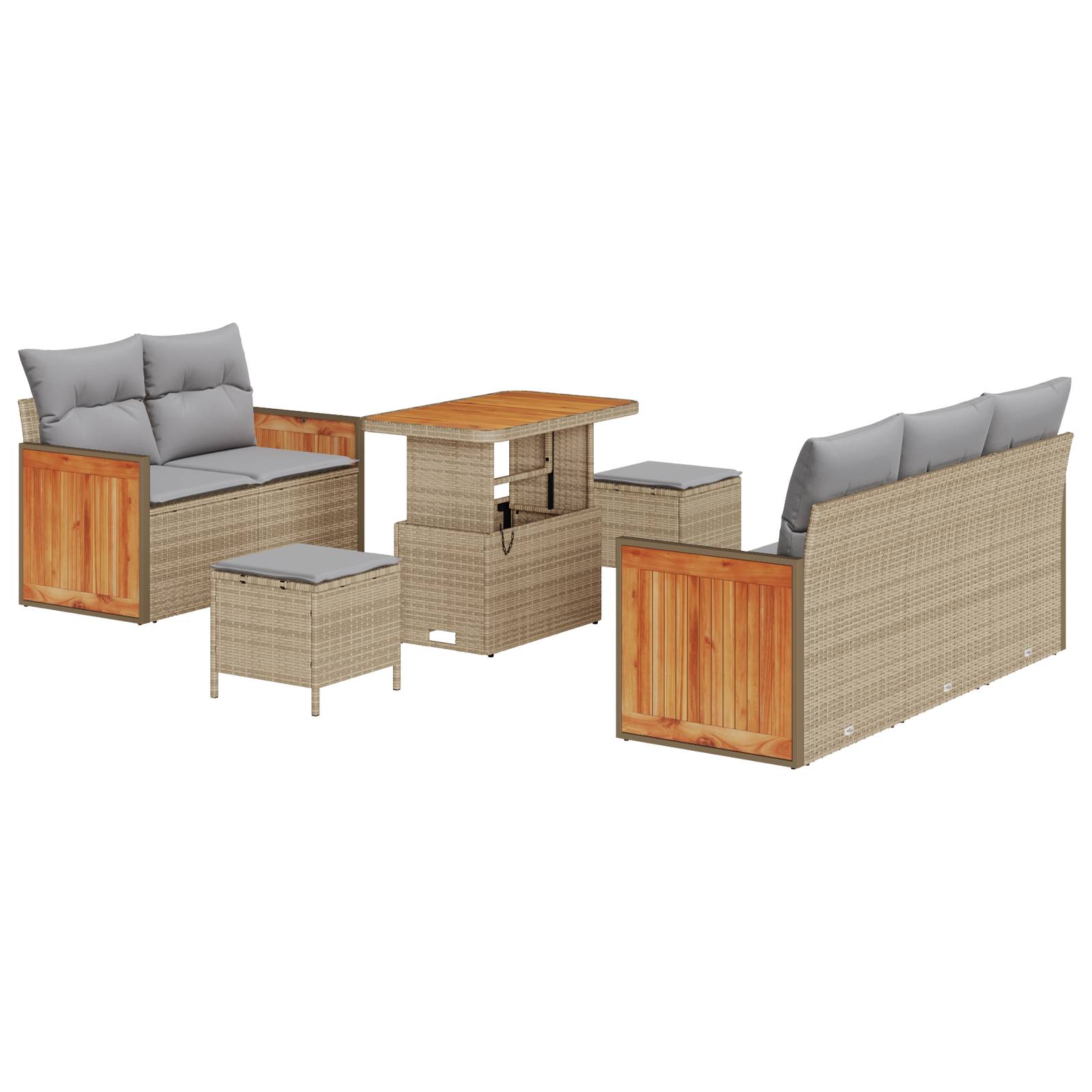 vidaXL 8-tlg. Garten-Sofagarnitur mit Kissen Beige Poly Rattan Akazie