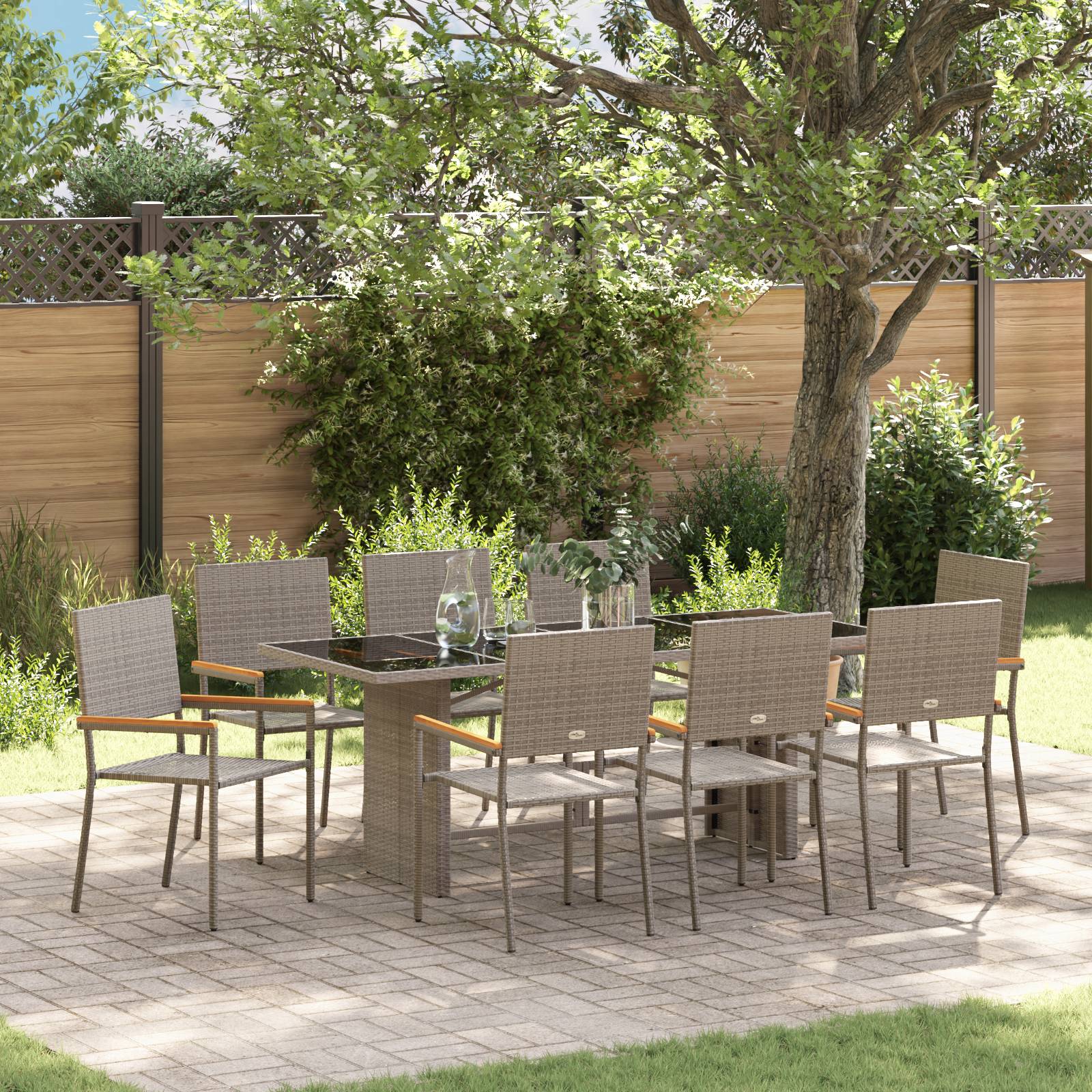 vidaXL 9-tlg. Garten-Essgruppe Grau Poly Rattan