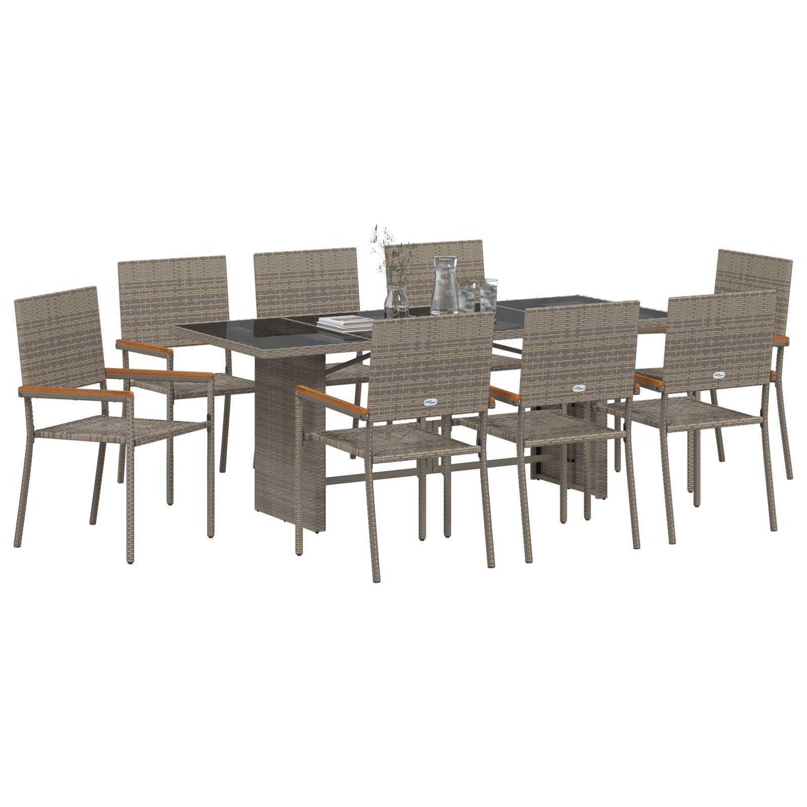 vidaXL 9-tlg. Garten-Essgruppe Grau Poly Rattan