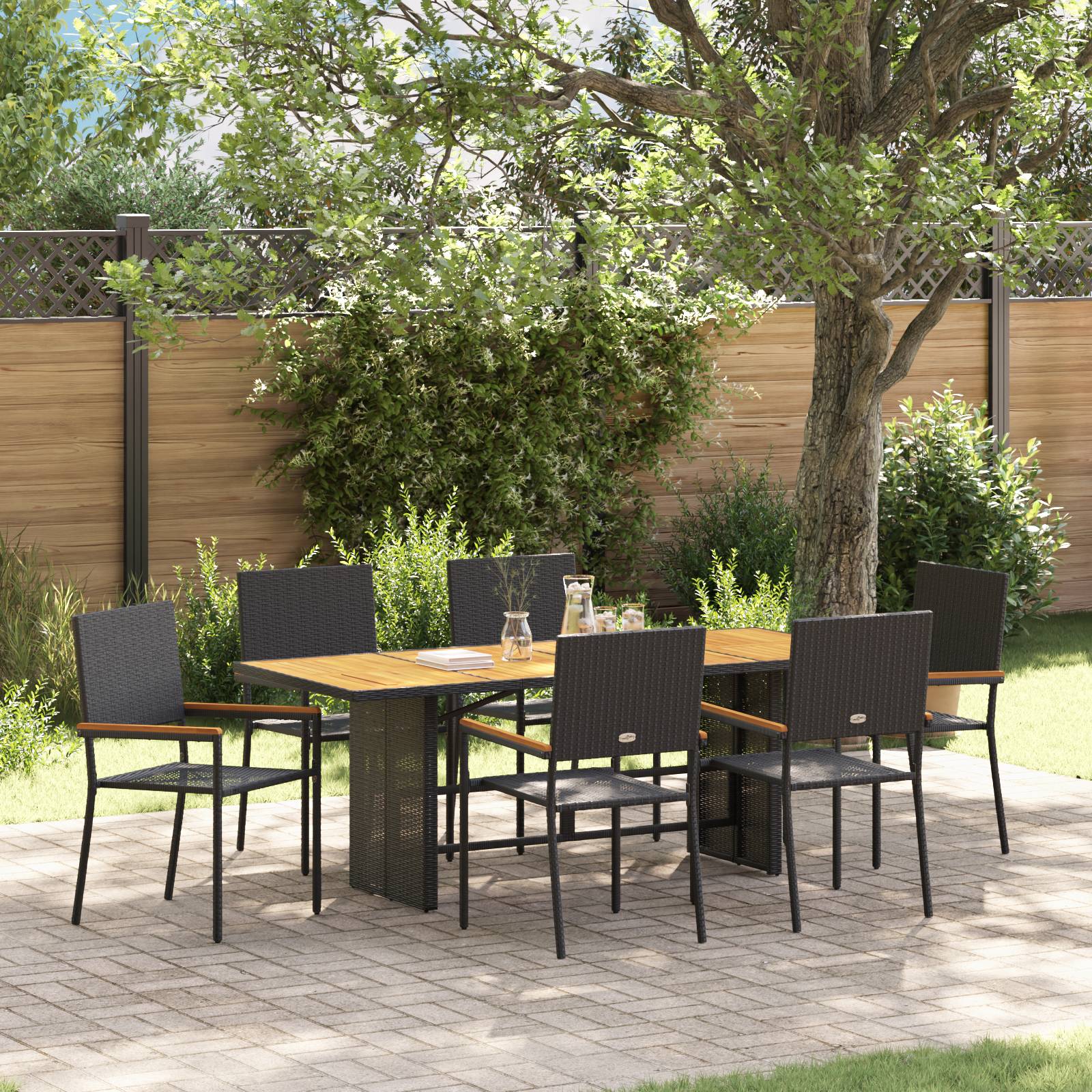 vidaXL 7-tlg. Garten-Essgruppe Schwarz Poly Rattan