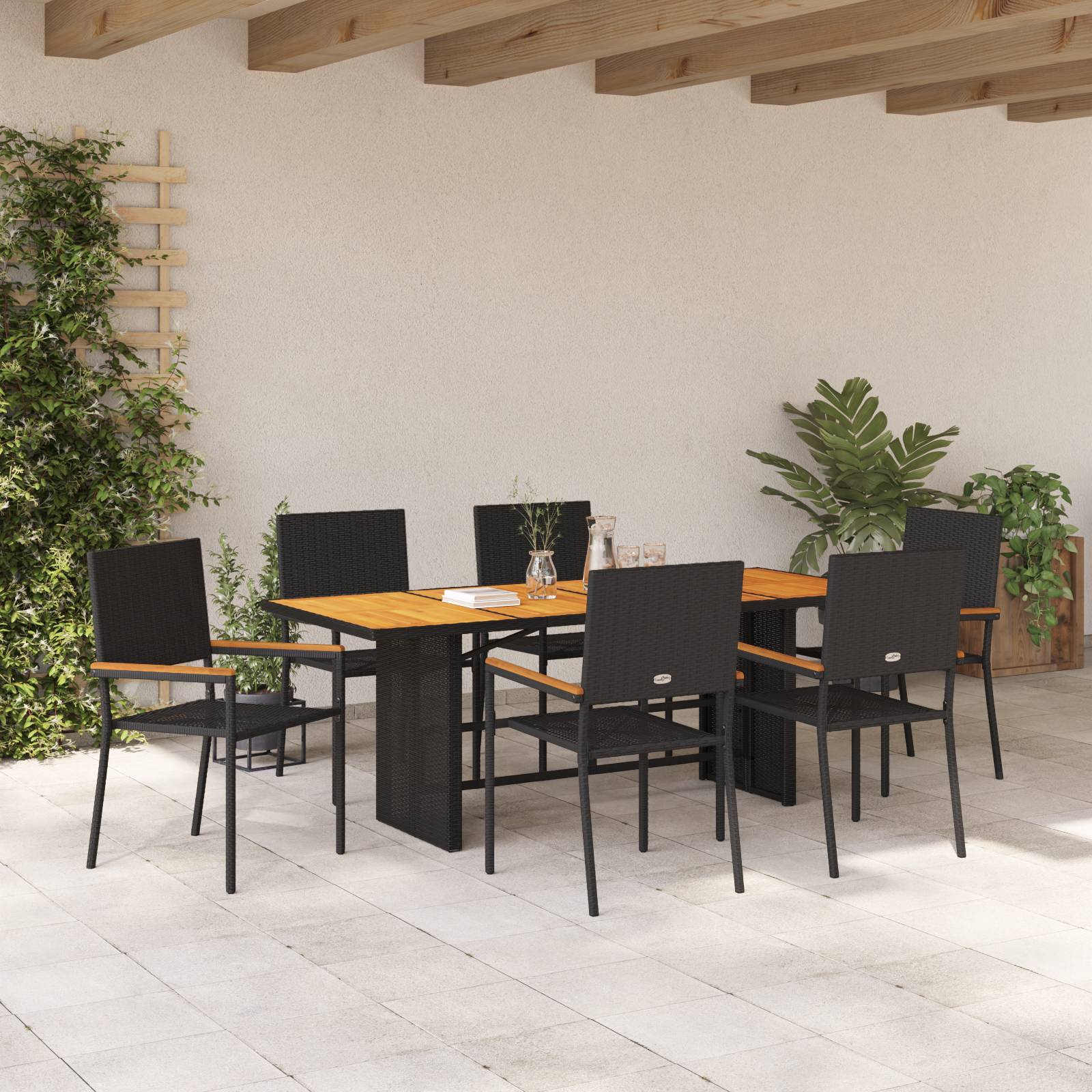 vidaXL 7-tlg. Garten-Essgruppe Schwarz Poly Rattan