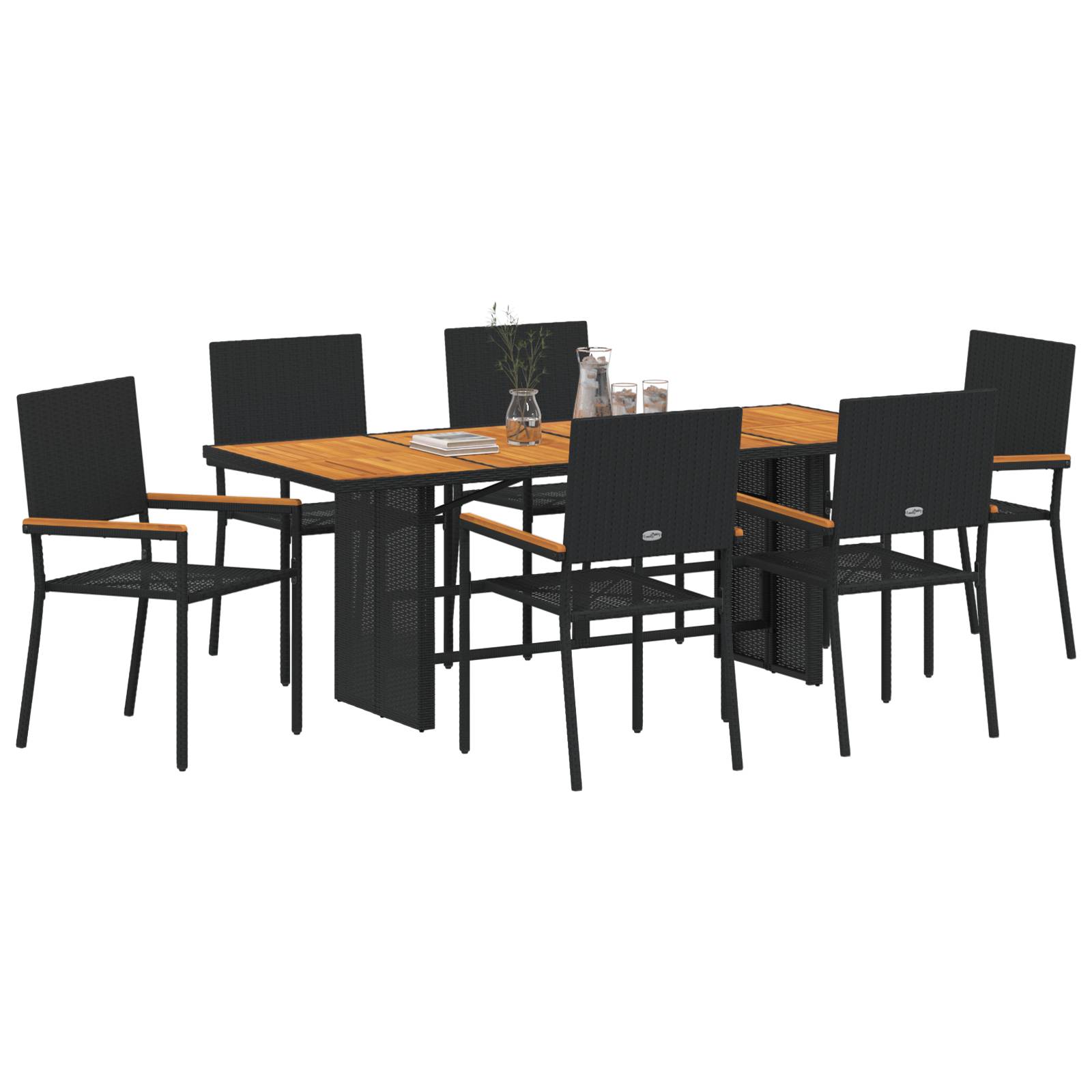 vidaXL 7-tlg. Garten-Essgruppe Schwarz Poly Rattan